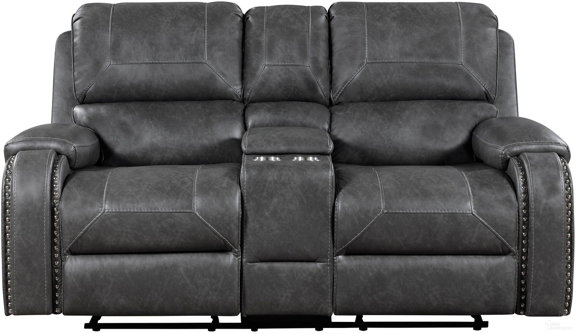 The appearance of Newnan Double Glider Reclining Loveseat with Center Console and USB Ports In Gray designed by Homelegance in the traditional interior design. This gray piece of furniture was selected by 1StopBedrooms from Newnan Collection to add a touch of cosiness and style into your home. Sku: 8549GRY-2. Material: Faux Leather.