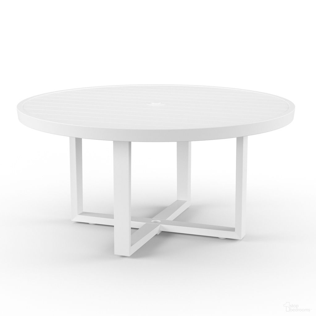 The appearance of Newport 60" Round Dining Table in Satin White designed by Sunset West in the modern / contemporary interior design. This satin white piece of furniture  was selected by 1StopBedrooms from Newport Collection to add a touch of cosiness and style into your home. Sku: SW4801-RDT60. Material: Aluminum.