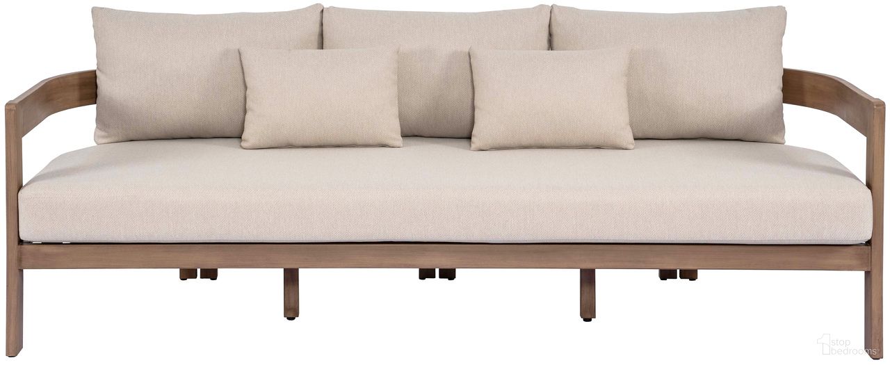 The appearance of Newport 86.75 Inch Fabric Upholstered Outdoor Patio Sofa In Beige and Natural designed by Meridian in the modern / contemporary interior design. This beige/natural piece of furniture  was selected by 1StopBedrooms from Newport Collection to add a touch of cosiness and style into your home. Sku: 396Beige-S. Material: Fabric.