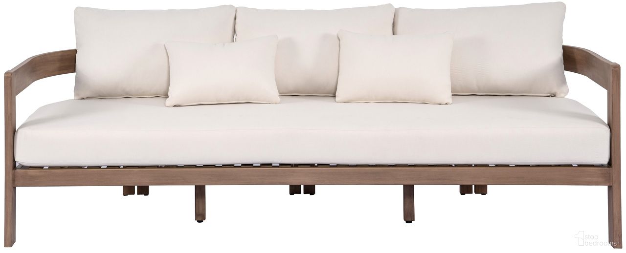 The appearance of Newport 86.75 Inch Fabric Upholstered Outdoor Patio Sofa In Cream and Natural designed by Meridian in the modern / contemporary interior design. This natural/cream piece of furniture  was selected by 1StopBedrooms from Newport Collection to add a touch of cosiness and style into your home. Sku: 396Cream-S. Material: Fabric.