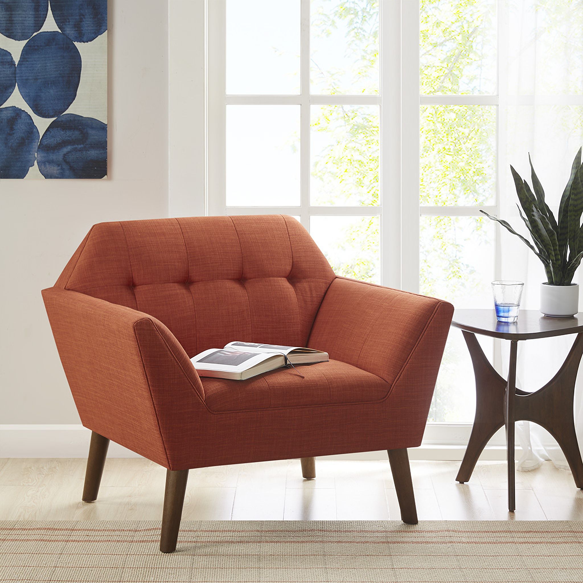 The appearance of Newport Accent Chair In Spice designed by Olliix in the transitional interior design. This spice piece of furniture was selected by 1StopBedrooms from Newport Collection to add a touch of cosiness and style into your home. Sku: II100-0468. Material: Wood.
