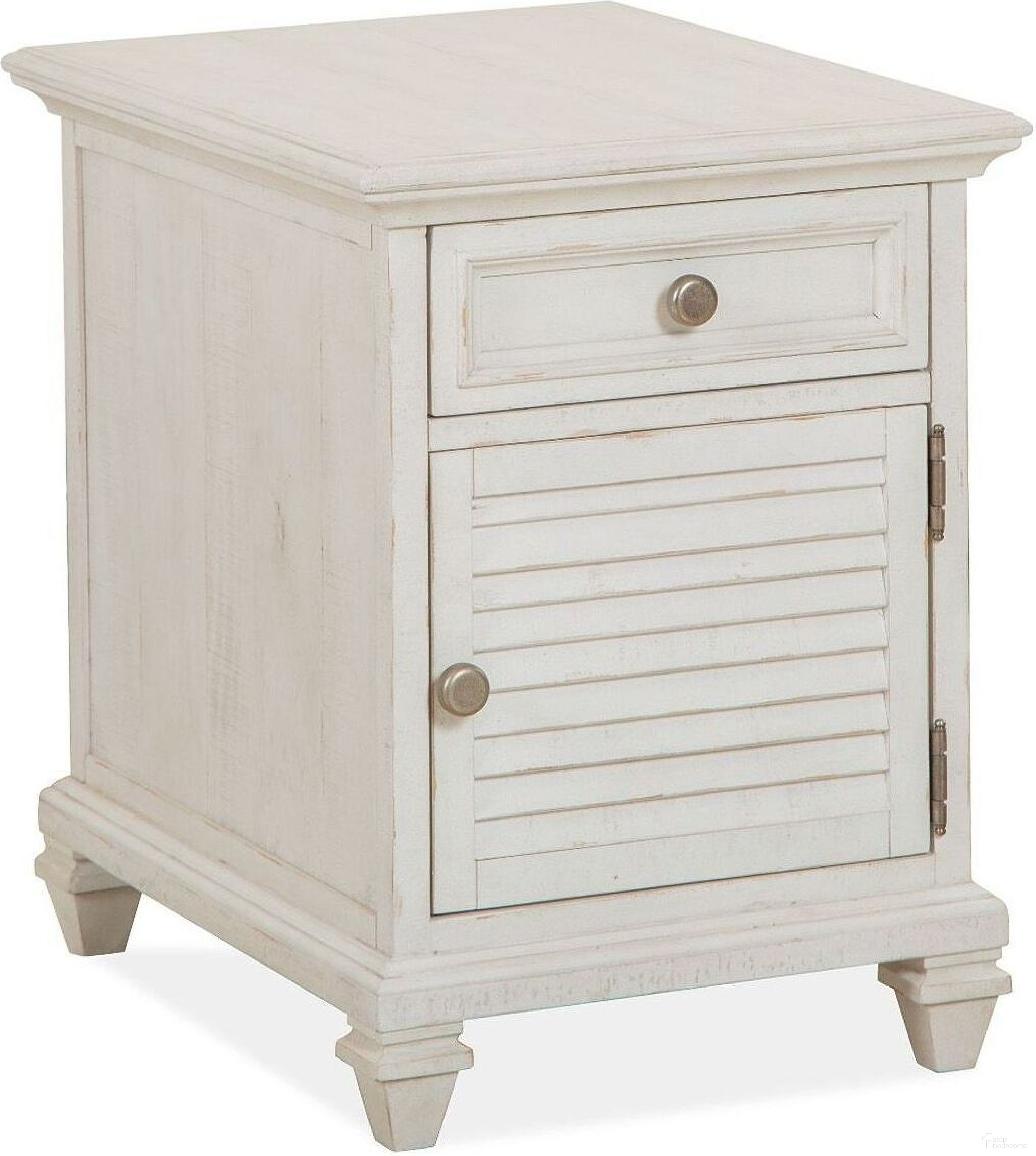 The appearance of Newport Alabaster Chairside Table designed by Magnussen in the transitional interior design. This white piece of furniture  was selected by 1StopBedrooms from Newport Collection to add a touch of cosiness and style into your home. Sku: T5430-10. Material: Pine.
