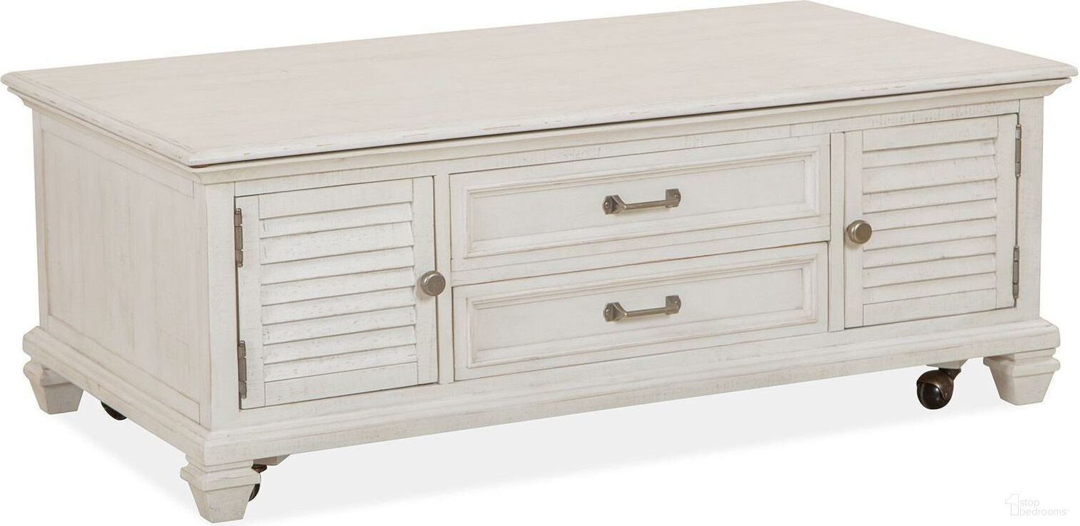 The appearance of Newport Alabaster Lift Top Cocktail Table designed by Magnussen in the transitional interior design. This white piece of furniture  was selected by 1StopBedrooms from Newport Collection to add a touch of cosiness and style into your home. Sku: T5430-50. Material: Pine.