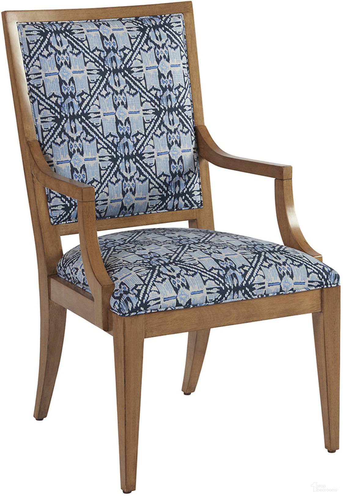 The appearance of Newport Eastbluff Upholstered Arm Chair In Blue designed by Barclay Butera in the traditional interior design. This blue piece of furniture  was selected by 1StopBedrooms from Newport Collection to add a touch of cosiness and style into your home. Sku: 920-881-40. Material: Wood. Chair Type: Arm Chair.
