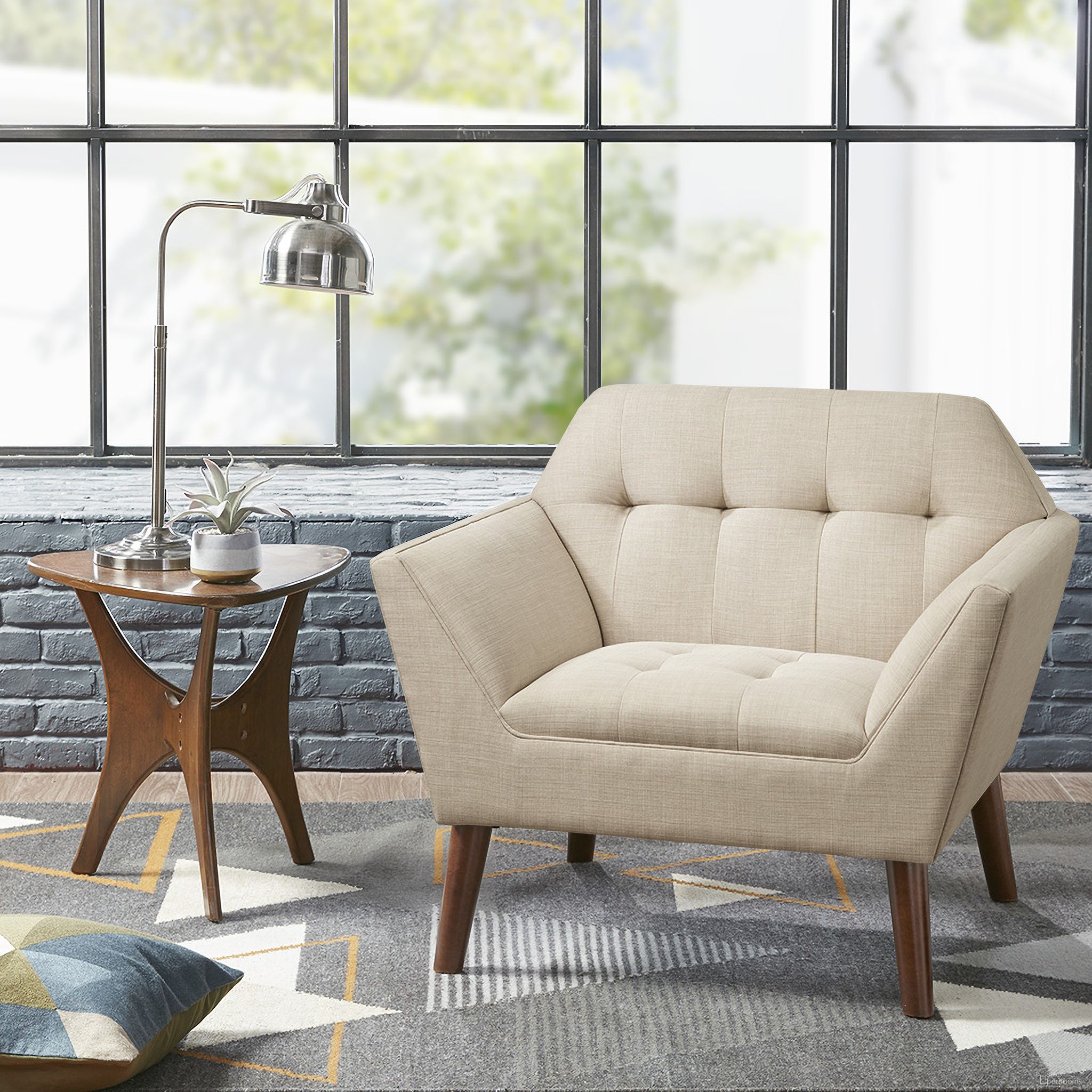 The appearance of Newport Lounge Chair In Beige designed by Olliix in the transitional interior design. This beige piece of furniture was selected by 1StopBedrooms from Newport Collection to add a touch of cosiness and style into your home. Sku: II110-0455. Material: Wood.