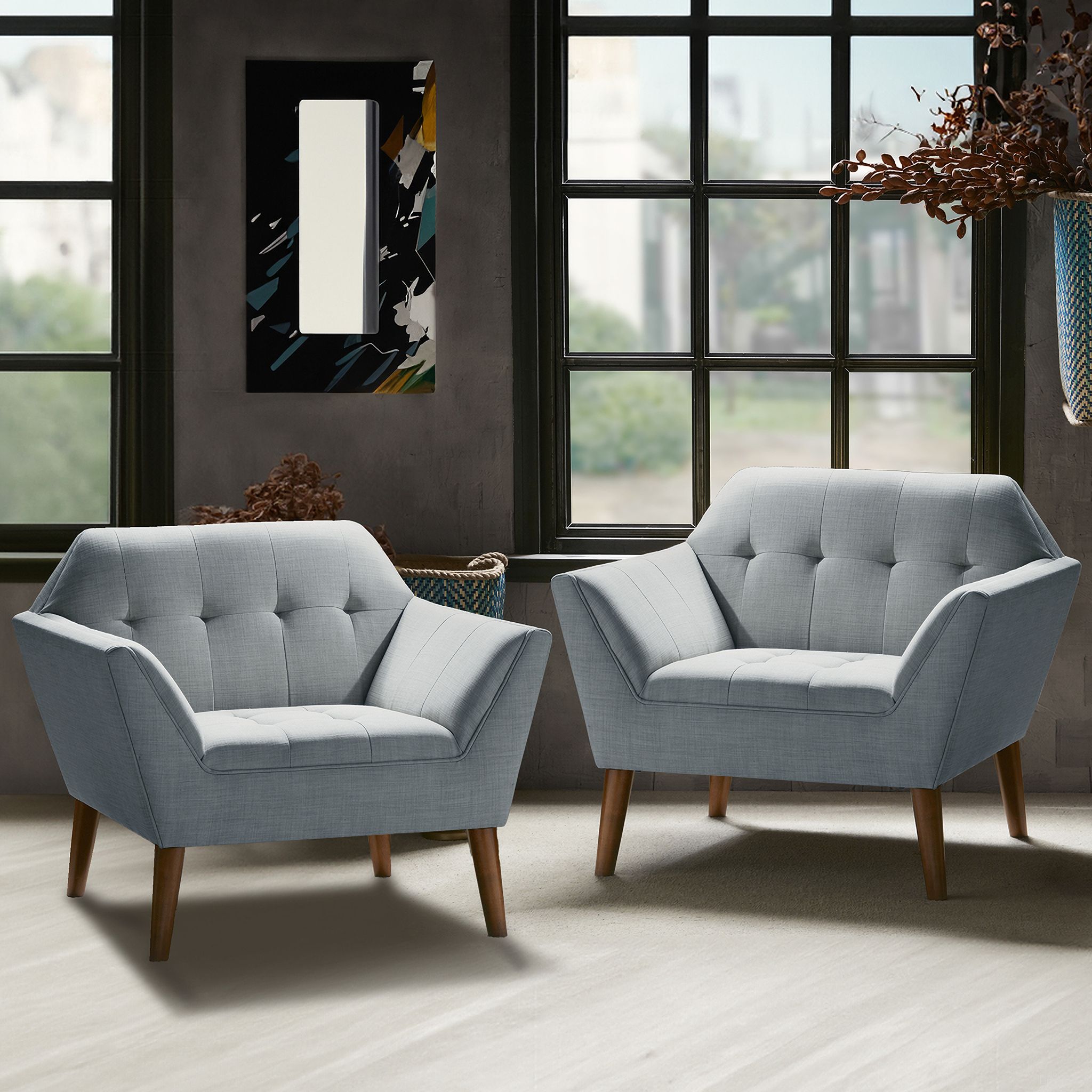 The appearance of Newport Lounge Chair Set of 2 In Light Blue designed by Olliix in the transitional interior design. This light blue piece of furniture  was selected by 1StopBedrooms from Newport Collection to add a touch of cosiness and style into your home. Sku: II100-0588. Material: Polyester.
