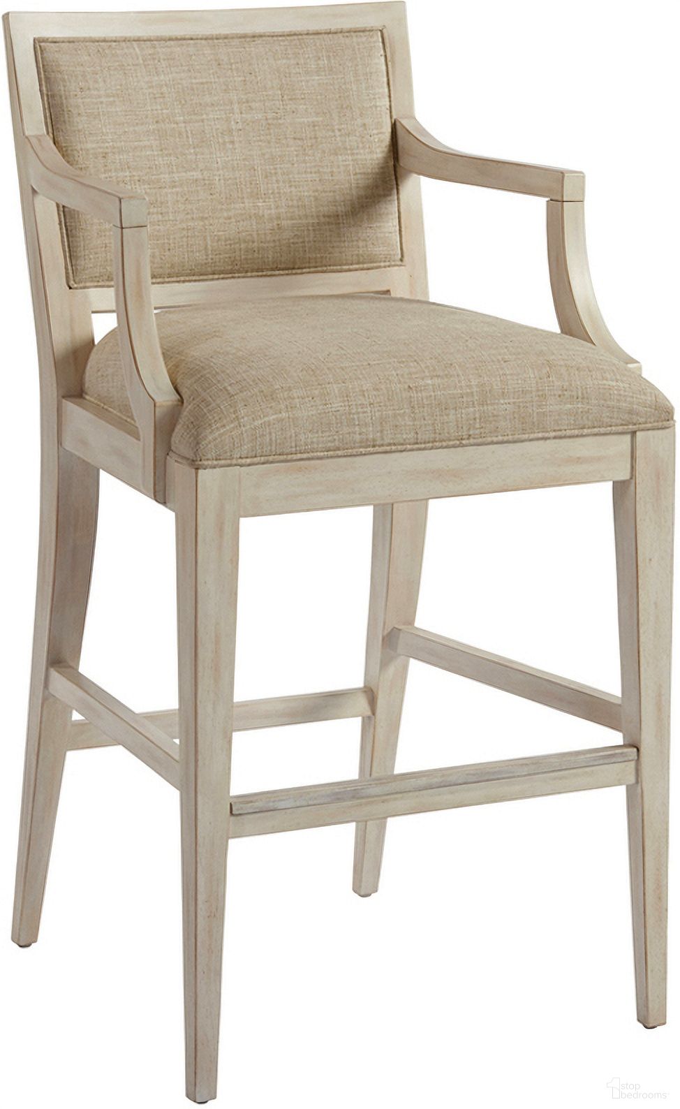 The appearance of Newport Eastbluff Upholstered Bar Stool In Sailcloth designed by Barclay Butera in the transitional interior design. This sailcloth piece of furniture was selected by 1StopBedrooms from Newport Collection to add a touch of cosiness and style into your home. Sku: 921-896-01. Material: Wood.