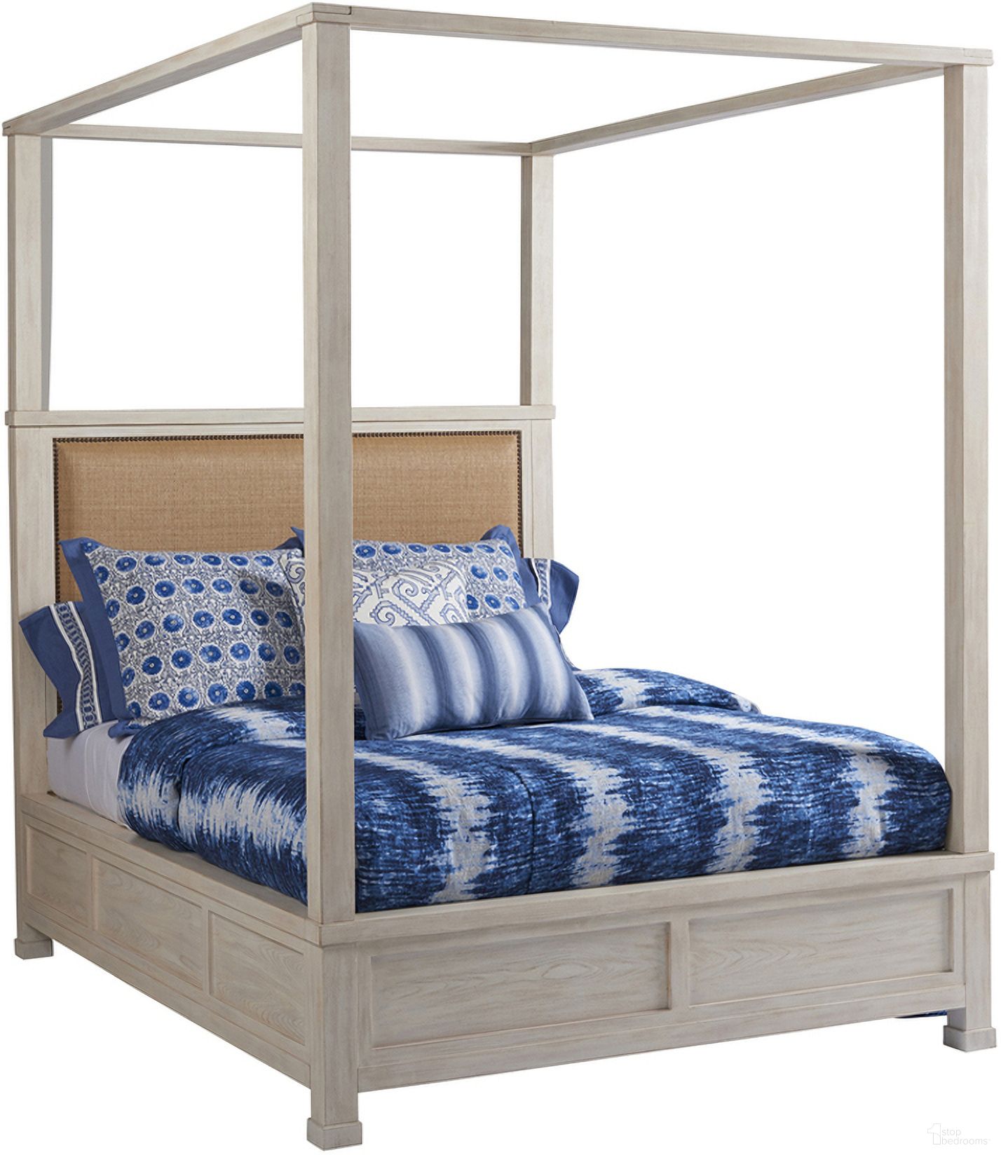 The appearance of Newport Shorecliff Queen Canopy Bed In Sailcloth designed by Barclay Butera in the transitional interior design. This sailcloth piece of furniture was selected by 1StopBedrooms from Newport Collection to add a touch of cosiness and style into your home. Sku: 921-173C. Bed Type: Canopy Bed. Material: Wood. Bed Size: Queen.