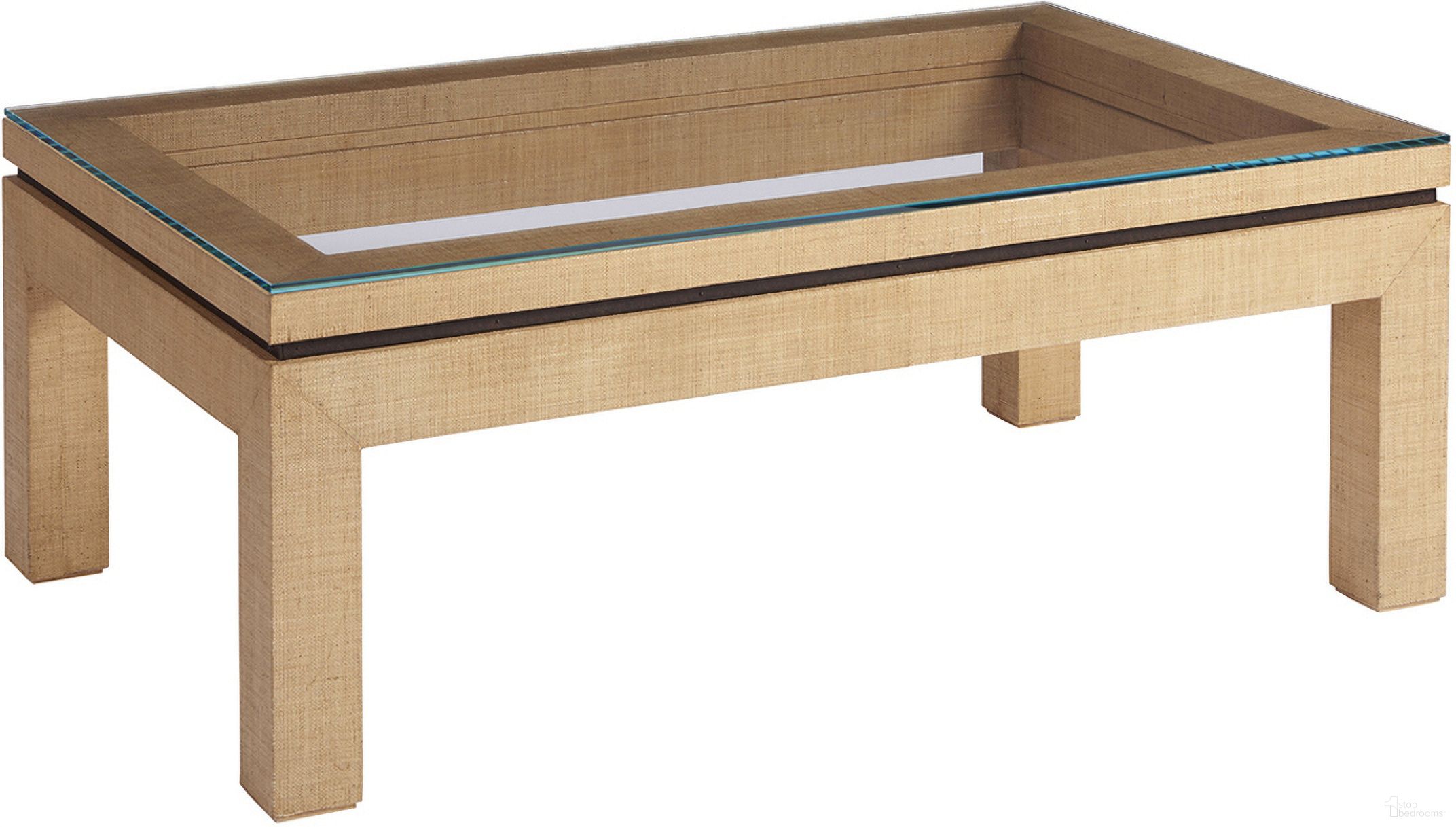 The appearance of Newport Harbor Raffia Cocktail Table In Sandstone designed by Barclay Butera in the transitional interior design. This sandstone piece of furniture  was selected by 1StopBedrooms from Newport Collection to add a touch of cosiness and style into your home. Sku: 920-947. Material: Wood.