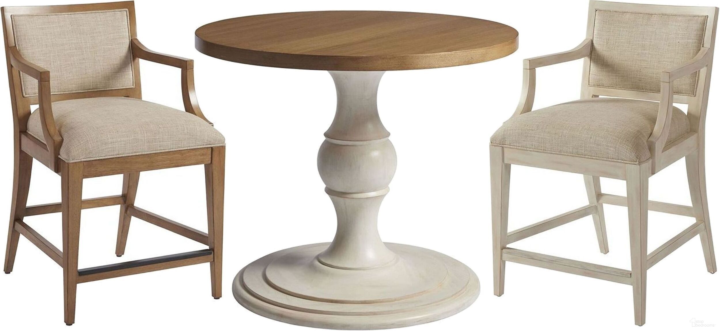 The appearance of Newport Two-tone Del Mar 36 Inch Pub Table Set designed by Barclay Butera in the transitional interior design. This two-tone piece of furniture  was selected by 1StopBedrooms from Newport Collection to add a touch of cosiness and style into your home. Sku: 924-924C;920-895-01. Material: Wood.