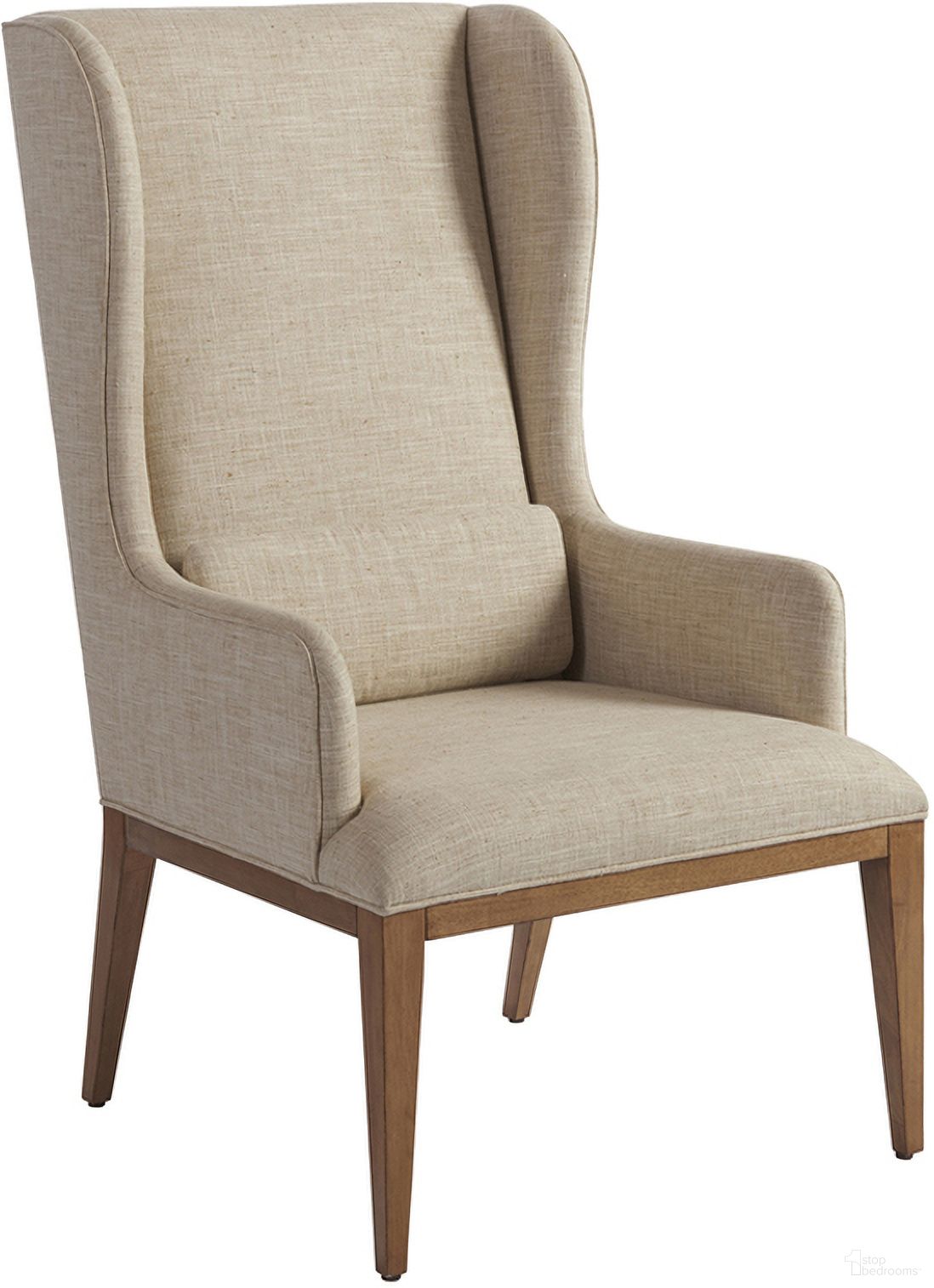 The appearance of Newport Seacliff Upholstered Host Wing Chair In Sandstone designed by Barclay Butera in the transitional interior design. This sandstone piece of furniture  was selected by 1StopBedrooms from Newport Collection to add a touch of cosiness and style into your home. Sku: 920-883-01. Material: Wood. Chair Type: Arm Chair.