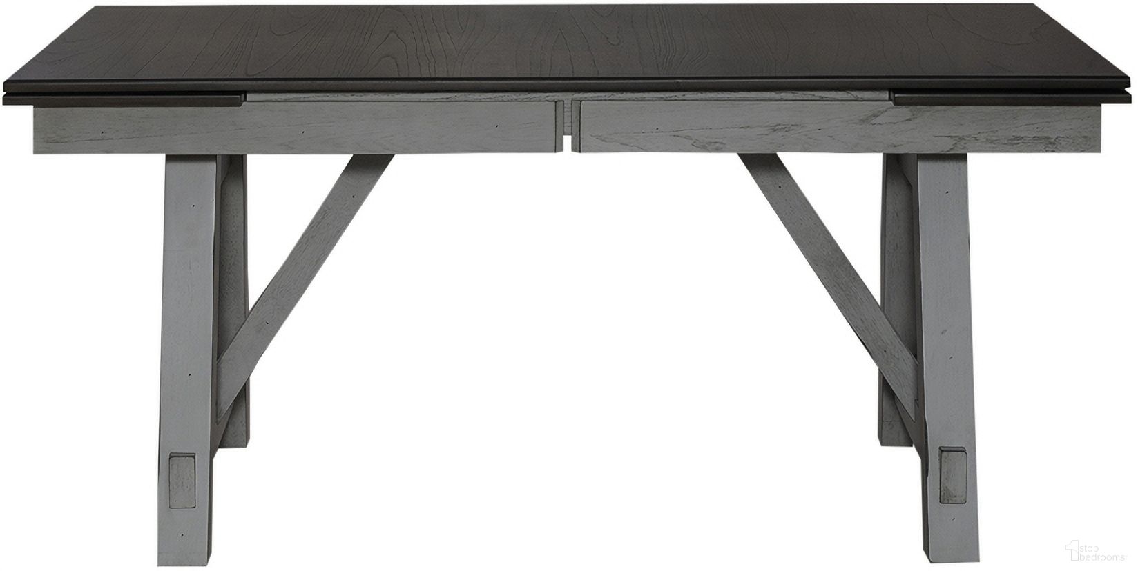 The appearance of Newport Trestle Table Set In Smokey Gray With Carbon Gray Top designed by Liberty in the transitional interior design. This gray piece of furniture  was selected by 1StopBedrooms from Newport Collection to add a touch of cosiness and style into your home. Sku: 131-P4094;131-T4094. Table Base Style: Trestle. Table Top Shape: Rectangular. Material: Rubberwood. Size: 94" x 40".