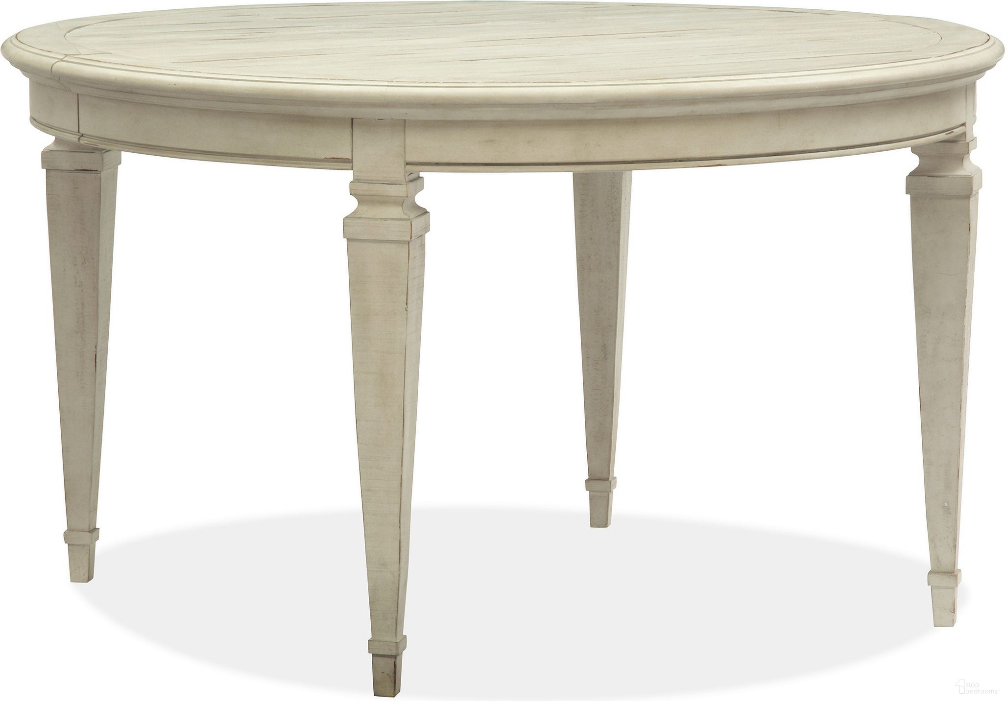 The appearance of Newport Round Dining Table designed by Magnussen in the traditional interior design. This alabaster piece of furniture  was selected by 1StopBedrooms from Newport Collection to add a touch of cosiness and style into your home. Sku: D5430-25. Table Base Style: Legs. Table Top Shape: Round. Size: 52". Material: Pine Veneer.
