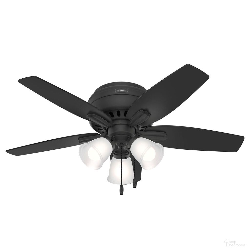 Newsome 42 Inch Low Profile Ceiling Fan with LED Light Kit and Pull Chain In Matte Black and Dark Gray Oak