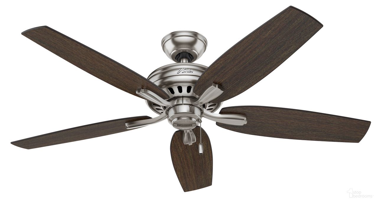 Newsome 52 Inch Ceiling Fan and Pull Chain In Brushed Nickel and Medium Walnut