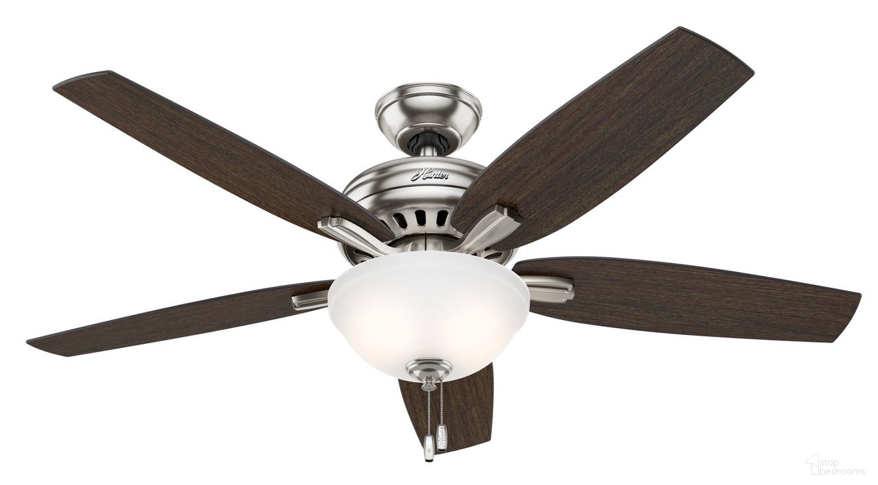 Newsome 52 Inch Ceiling Fan with LED Light Kit and Pull Chain In Brushed Nickel and Medium Walnut