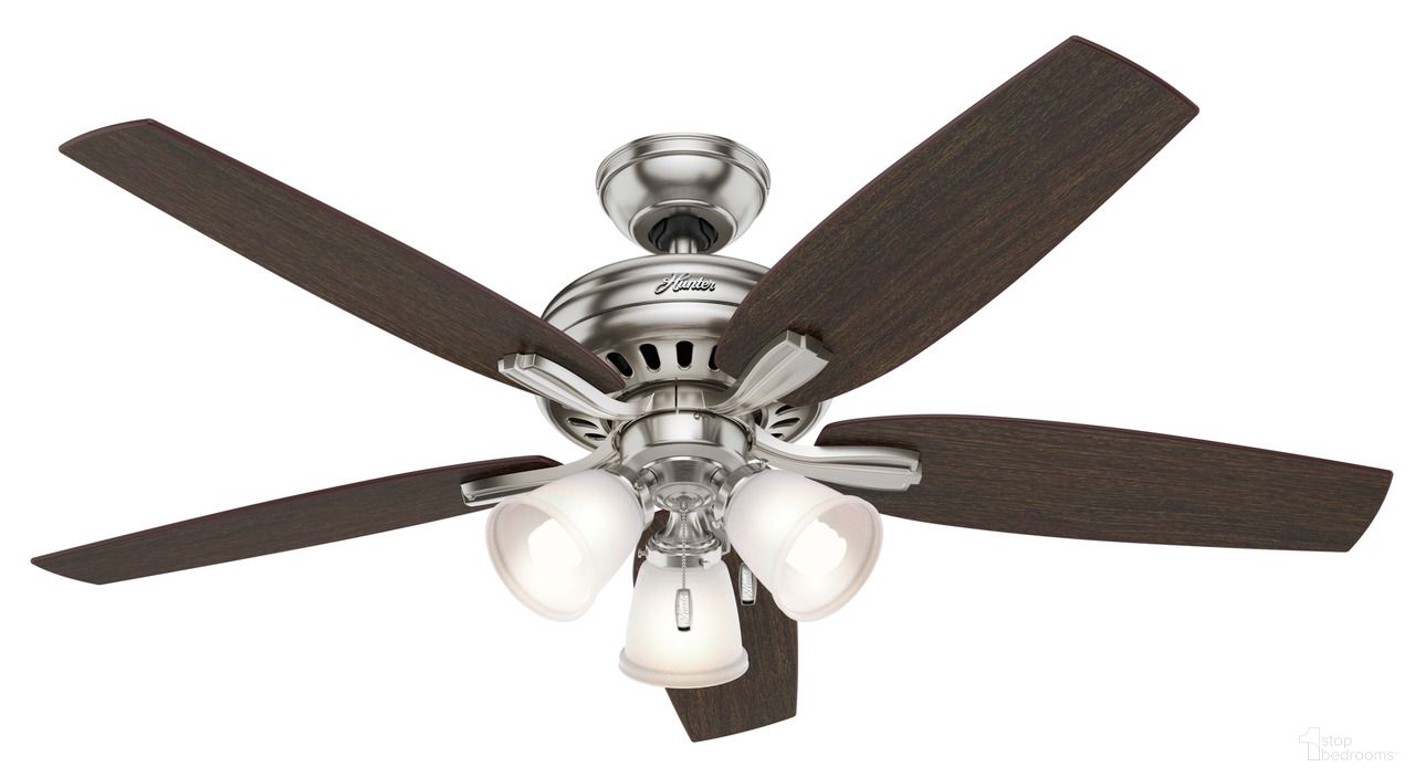 Newsome 52 Inch Ceiling Fan with LED Light Kit and Pull Chain In Brushed Nickel and Medium Walnut