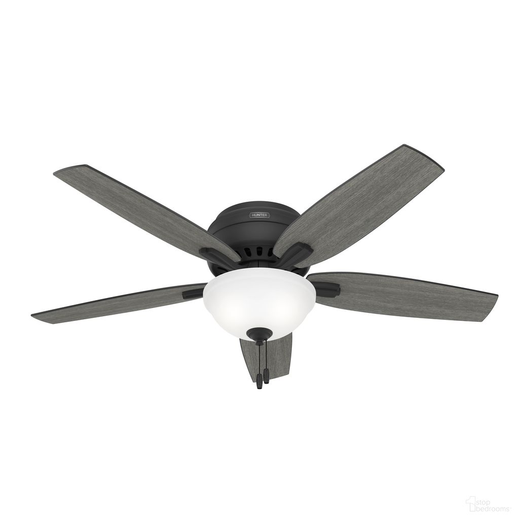 Newsome 52 Inch Low Profile Ceiling Fan with LED Light Kit and Pull Chain In Matte Black and Dark Gray Oak