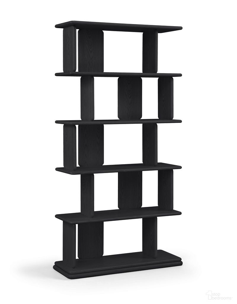 The appearance of Nexa Solid Wood and Oak Veneer Bookcase In Black designed by Meridian in the modern / contemporary interior design. This black piece of furniture  was selected by 1StopBedrooms from Nexa Collection to add a touch of cosiness and style into your home. Sku: 77065Black. Material: MDF.