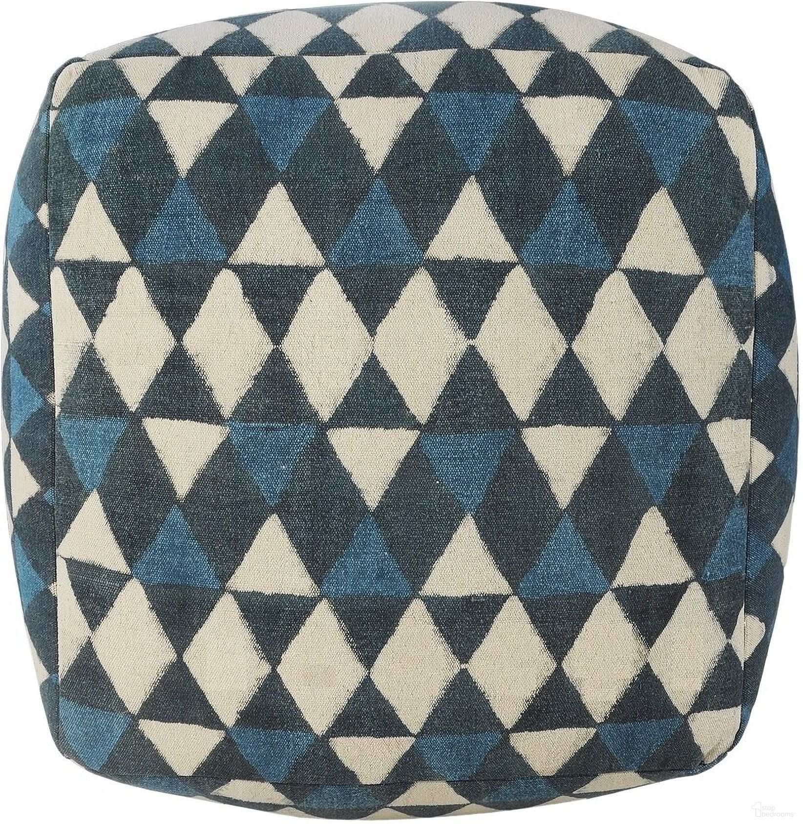 Nexo and Evette Rios Geometric Flatweave All-Natural Cotton Ottoman Pouf In Blue and Beige