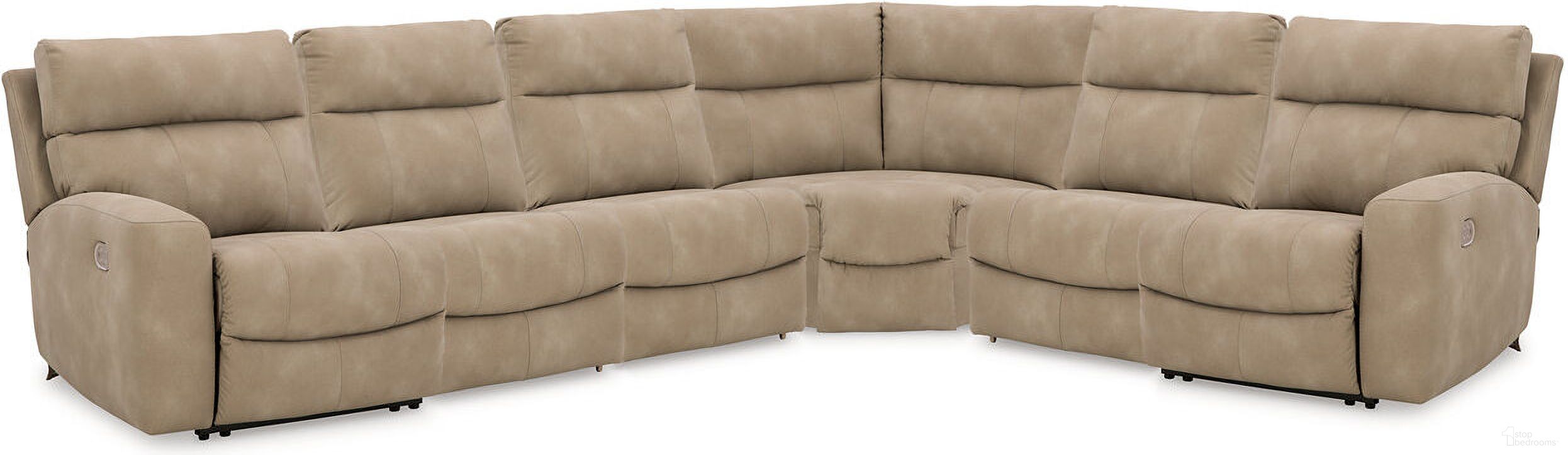 The appearance of Next-Gen DuraPella 6-Piece Power Reclining Sectional In Sand designed by Signature Design by Ashley in the modern / contemporary interior design. This sand piece of furniture was selected by 1StopBedrooms from Next-Gen Durapella Collection to add a touch of cosiness and style into your home. Sku: 6100458;6100446;6100446;6100446;6100477;6100462. Material: Leather. Layout: L-Shape.