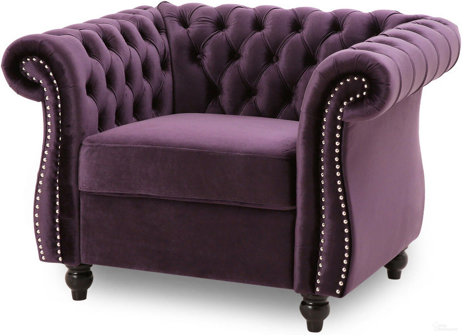 The appearance of Nexuson Upholstered Velvet Chesterfield Chair with Deep Tufted and Nailhead Trim In Dark Purple designed by Noble House in the traditional interior design. This dark purple piece of furniture  was selected by 1StopBedrooms from Nexuson Collection to add a touch of cosiness and style into your home. Sku: 66583.00BLKBRY. Material: Velvet.