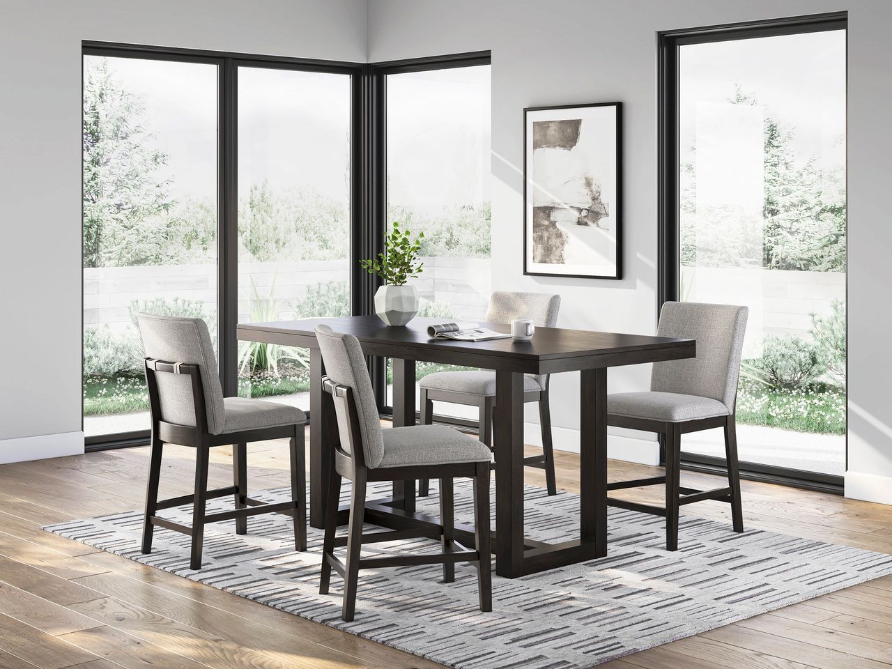 The appearance of Neymorton Counter Height Dining Room Set In Dark Grayish Brown designed by Signature Design by Ashley in the modern / contemporary interior design. This dark grayish brown piece of furniture was selected by 1StopBedrooms from Neymorton Collection to add a touch of cosiness and style into your home. Sku: D618-13;D618-124. Material: Wood. Table Top Shape: Rectangular. Size: 36" x 76".