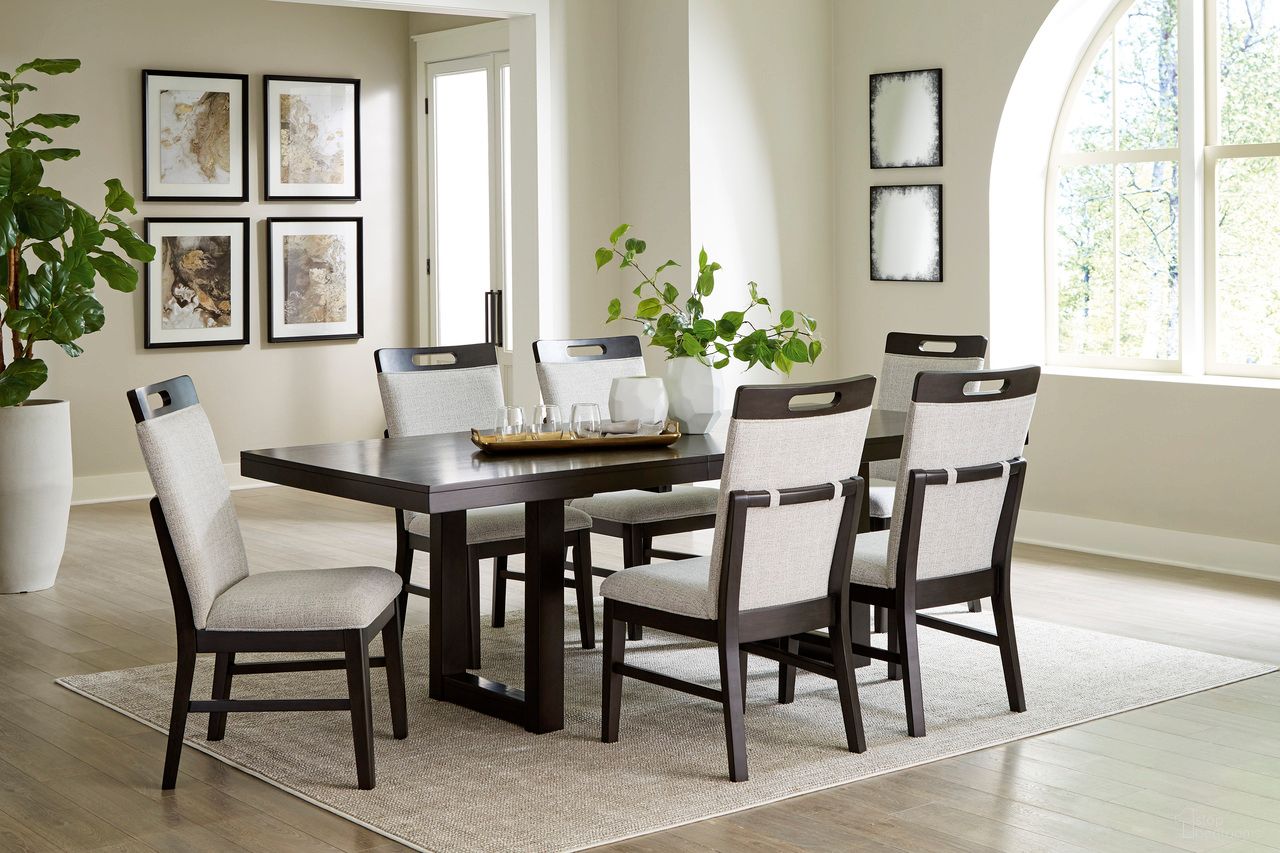 The appearance of Neymorton Dining Room Set In Dark Grayish Brown designed by Signature Design by Ashley in the modern / contemporary interior design. This grayish brown piece of furniture was selected by 1StopBedrooms from Neymorton Collection to add a touch of cosiness and style into your home. Sku: D618-35;D618-01;D618-01. Table Base Style: Double Pedestal. Material: Wood. Table Top Shape: Rectangular. Size: 40" x 90".
