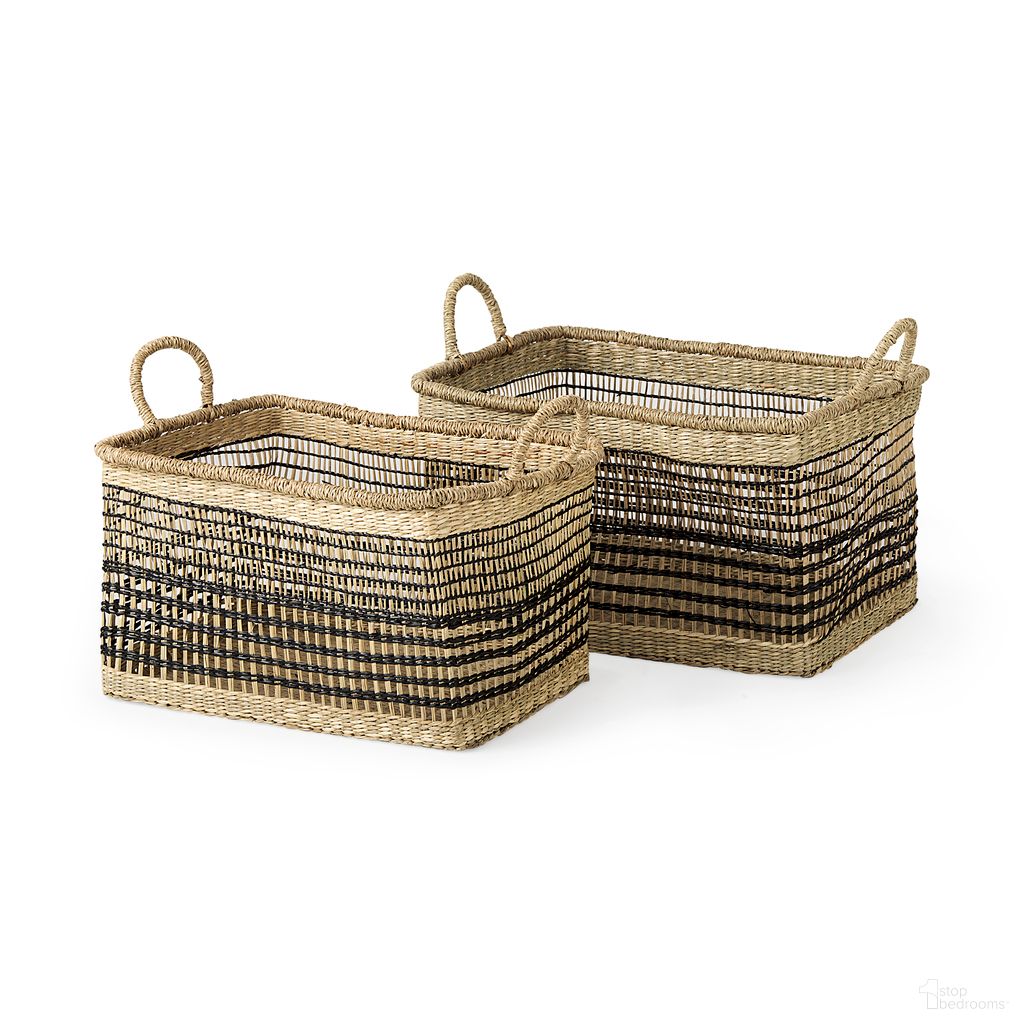 Nia Seagrass Rectangular Basket with Handles Set of 2 In Light Brown