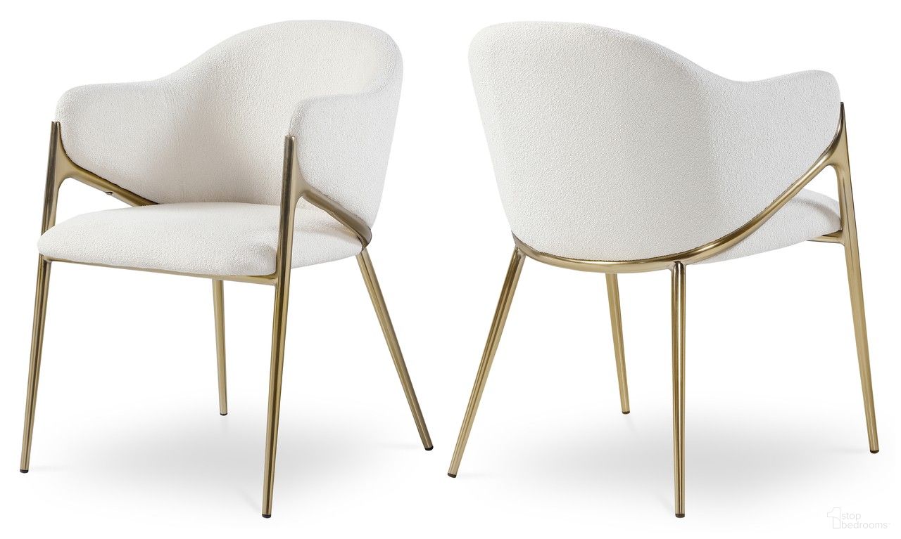 The appearance of Nial Boucle Fabric Dining Chair Set of 2 In Cream designed by Meridian in the modern / contemporary interior design. This cream piece of furniture was selected by 1StopBedrooms from Nial Collection to add a touch of cosiness and style into your home. Sku: 559Cream-C. Material: Iron. Chair Type: Arm Chair.