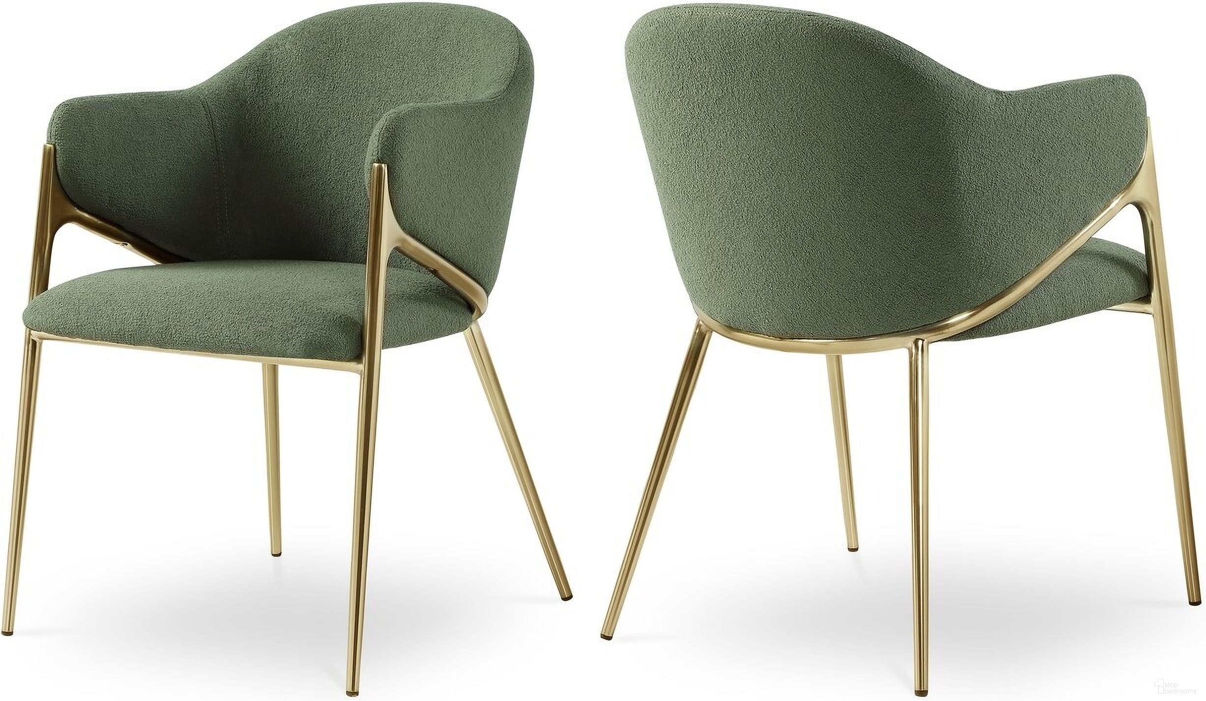 The appearance of Nial Boucle Fabric Dining Chair Set of 2 In Green designed by Meridian in the modern / contemporary interior design. This green piece of furniture was selected by 1StopBedrooms from Nial Collection to add a touch of cosiness and style into your home. Sku: 559Green-C. Material: Iron. Chair Type: Arm Chair.