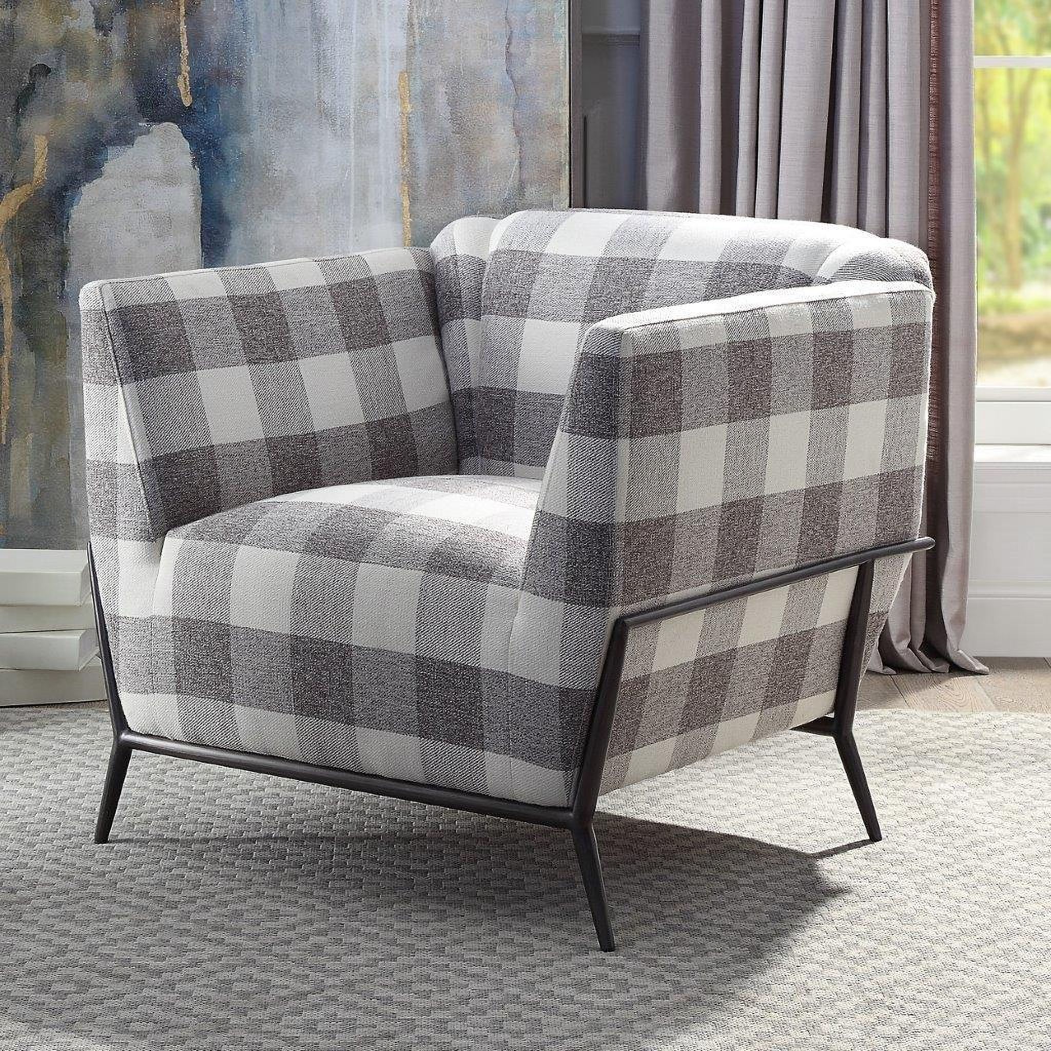 The appearance of Niamey II Pattern Fabric and Metal Accent Chair designed by ACME in the modern / contemporary interior design. This metal piece of furniture was selected by 1StopBedrooms from Niamey Ii Collection to add a touch of cosiness and style into your home. Sku: 59725. Material: Upholstered.