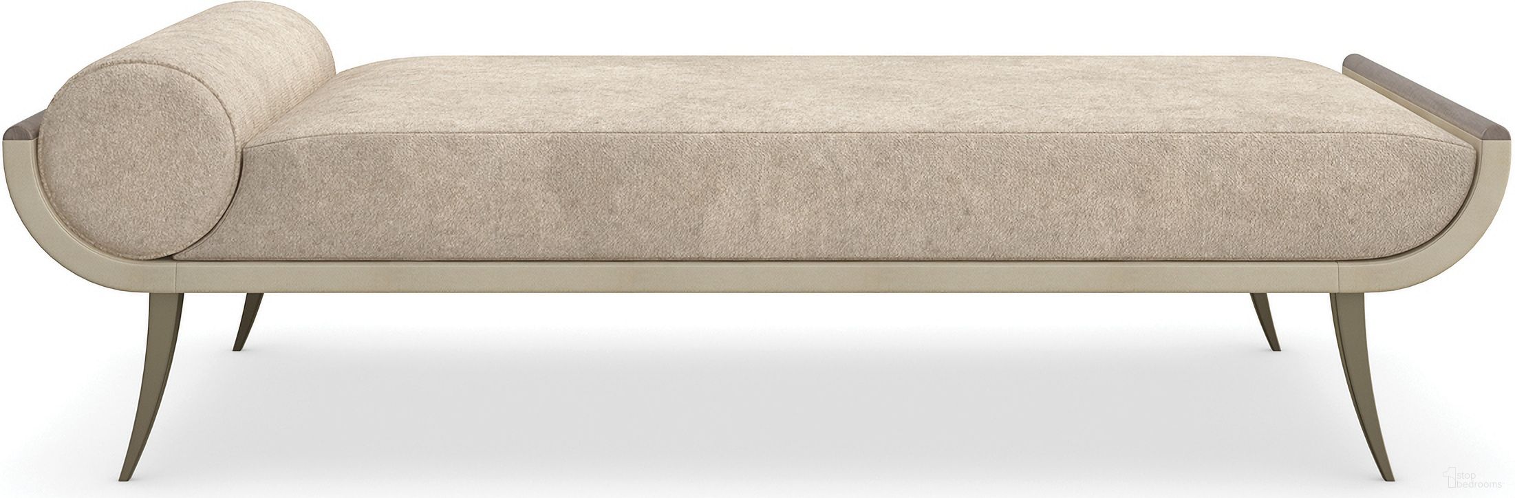 The appearance of Nice Chaise In Cream designed by Caracole in the transitional interior design. This cream piece of furniture was selected by 1StopBedrooms from Nice Collection to add a touch of cosiness and style into your home. Sku: UPH-023-071-A. Material: Metal.
