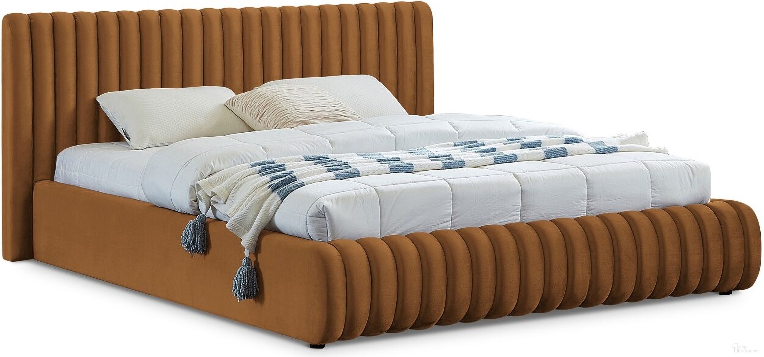 Nico Velvet King Bed In Saddle