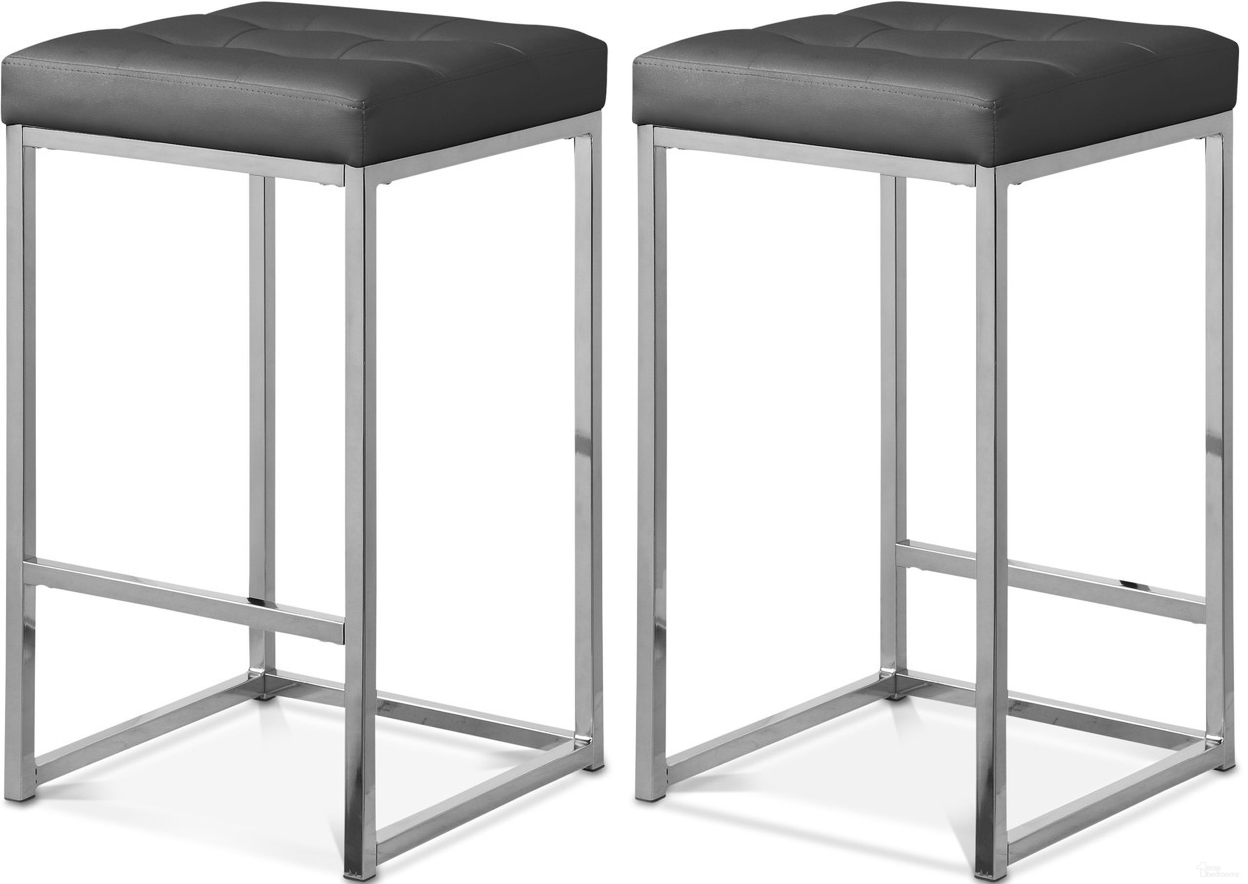 The appearance of Nicola Vegan Leather Stool Set of 2 In Grey designed by Meridian in the modern / contemporary interior design. This grey piece of furniture was selected by 1StopBedrooms from Nicola Collection to add a touch of cosiness and style into your home. Sku: 905Grey-C. Material: Steel.