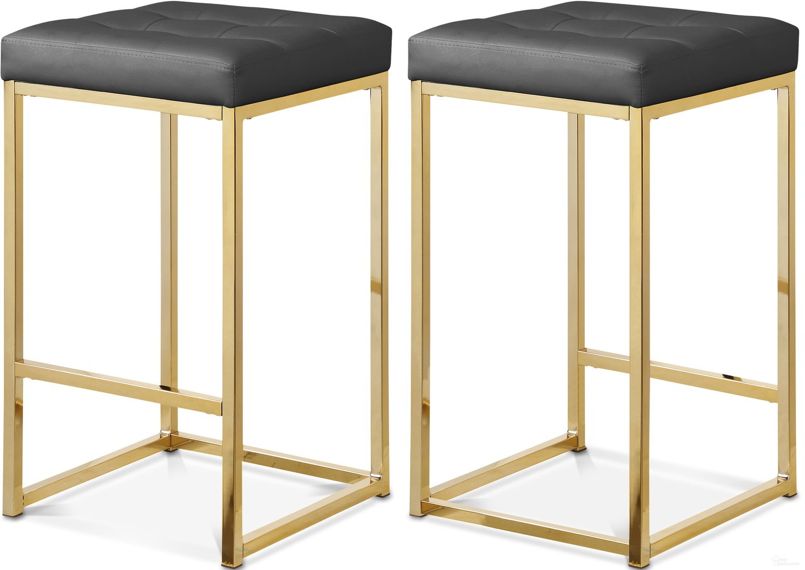The appearance of Nicola Vegan Leather Stool Set of 2 In Grey/Gold designed by Meridian in the modern / contemporary interior design. This grey piece of furniture was selected by 1StopBedrooms from Nicola Collection to add a touch of cosiness and style into your home. Sku: 907Grey-C. Material: Steel.
