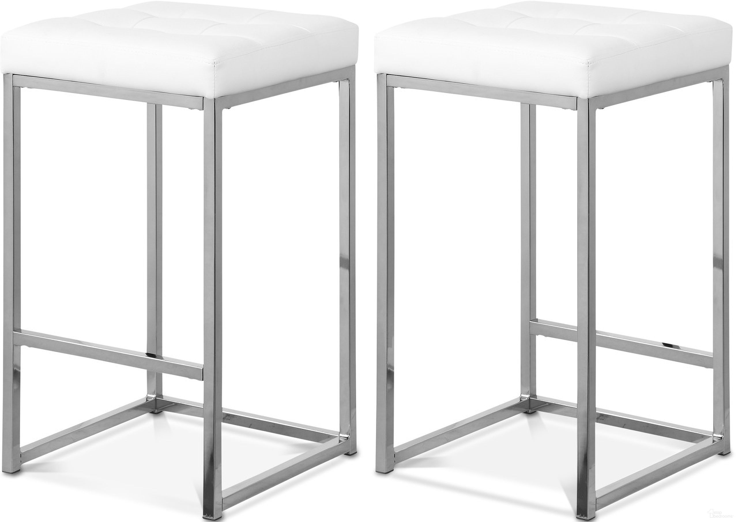 Nicola Vegan Leather Stool Set of 2 In White/Chrome