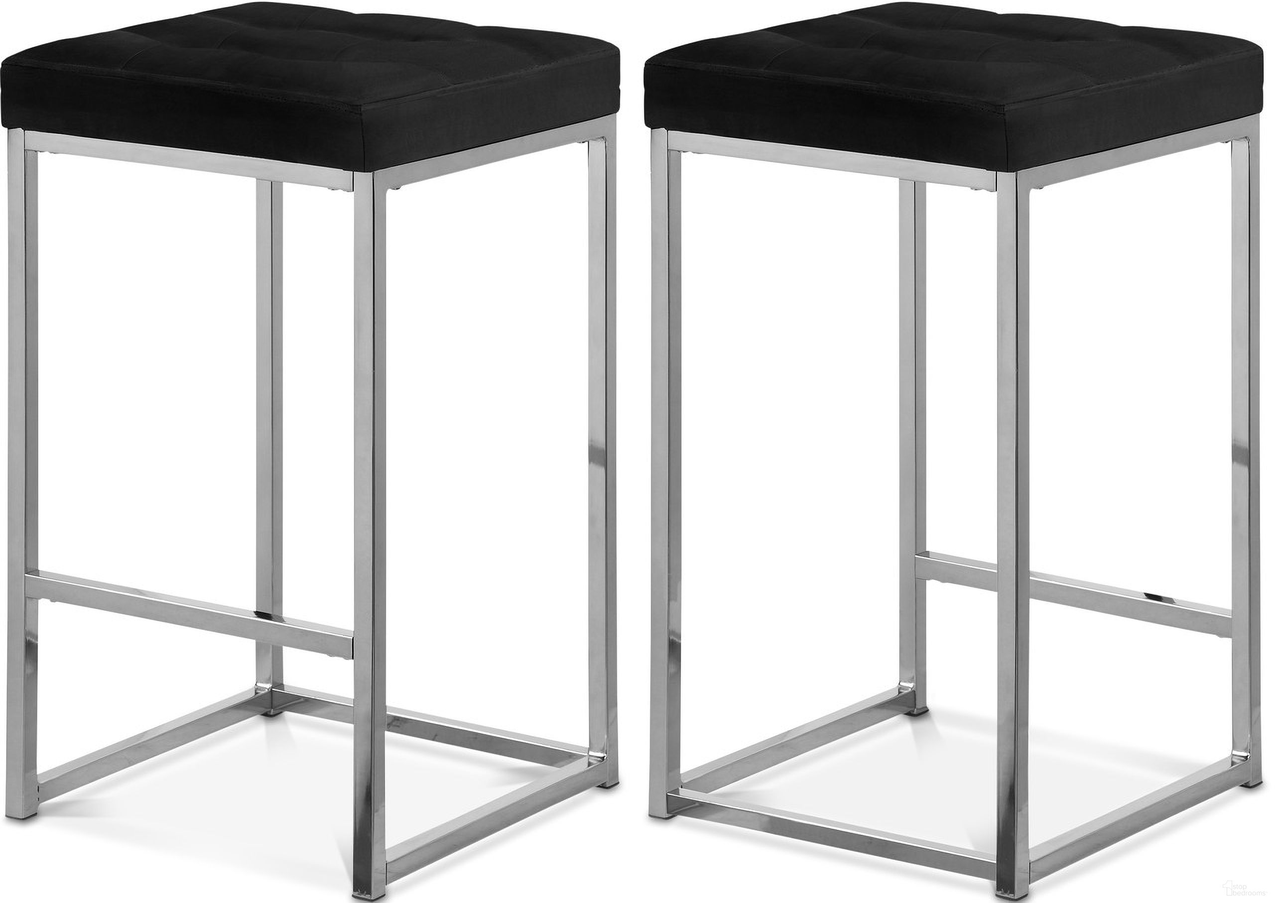 The appearance of Nicola Velvet Stool Set of 2 In Black and Chrome designed by Meridian in the modern / contemporary interior design. This black piece of furniture was selected by 1StopBedrooms from Nicola Collection to add a touch of cosiness and style into your home. Sku: 904Black-C. Material: Velvet.