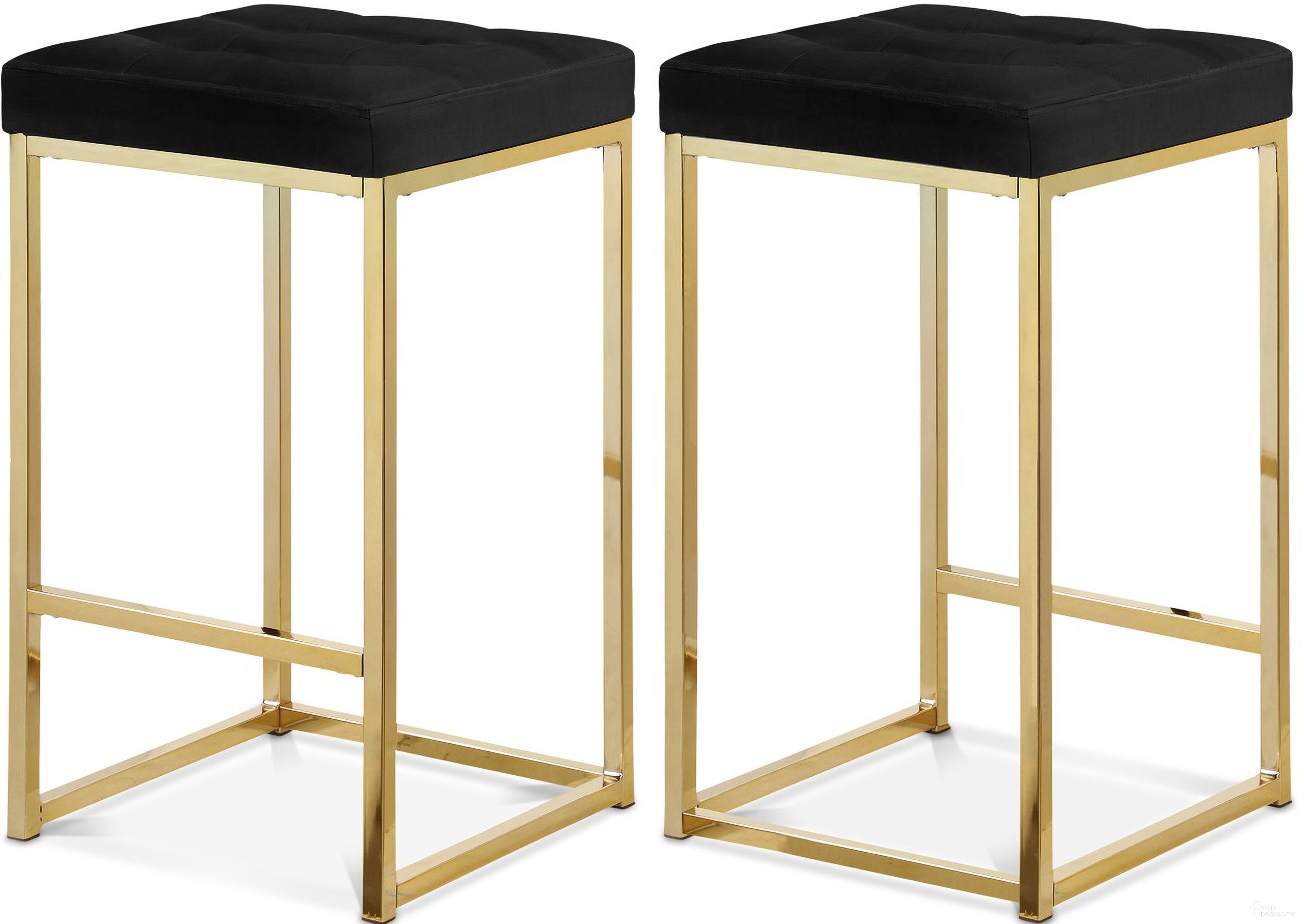The appearance of Nicola Velvet Stool Set of 2 In Black and Gold designed by Meridian in the modern / contemporary interior design. This black piece of furniture was selected by 1StopBedrooms from Nicola Collection to add a touch of cosiness and style into your home. Sku: 906Black-C. Material: Velvet.