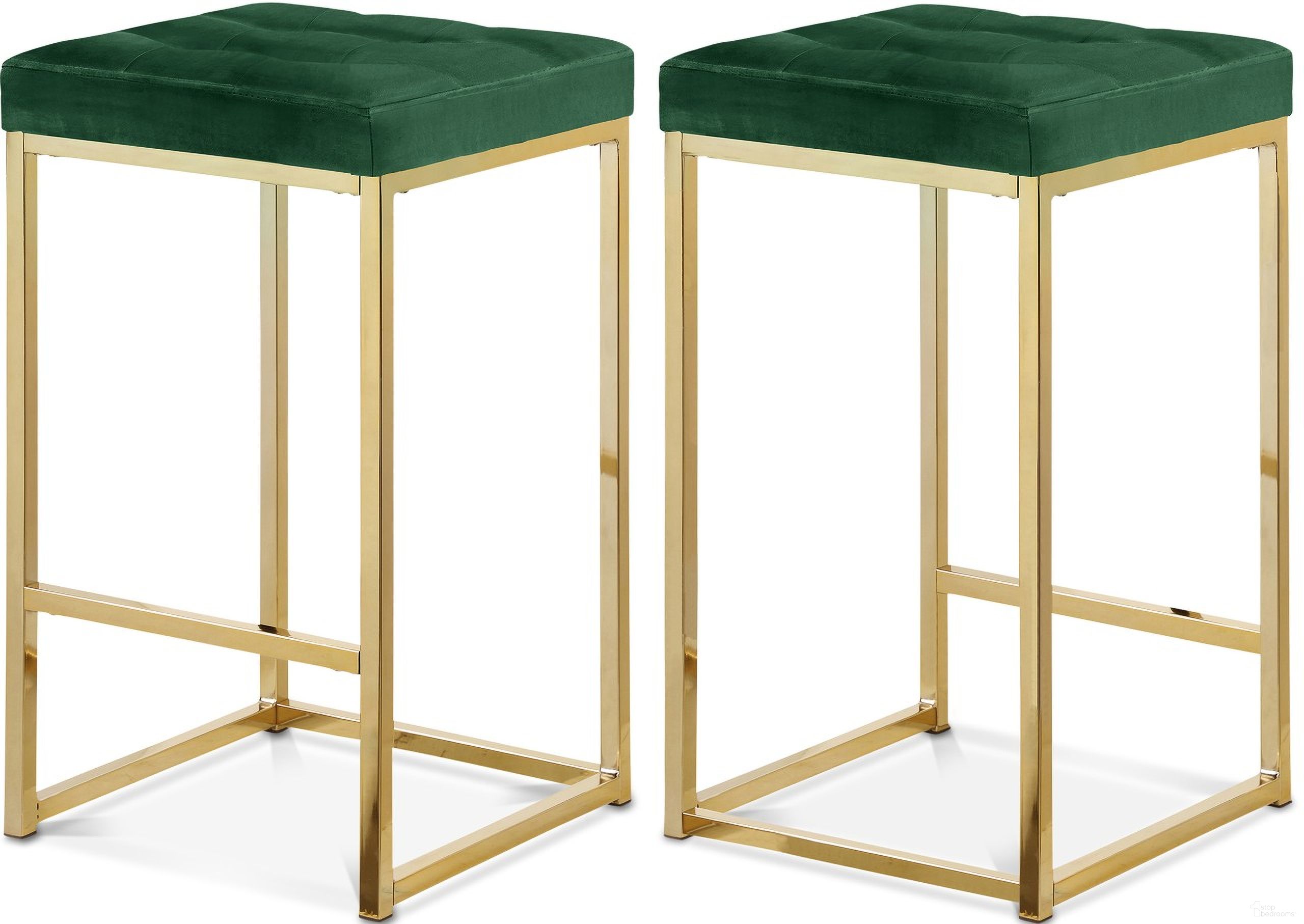 The appearance of Nicola Velvet Stool Set of 2 In Green designed by Meridian in the modern / contemporary interior design. This green piece of furniture was selected by 1StopBedrooms from Nicola Collection to add a touch of cosiness and style into your home. Sku: 906Green-C. Material: Velvet.