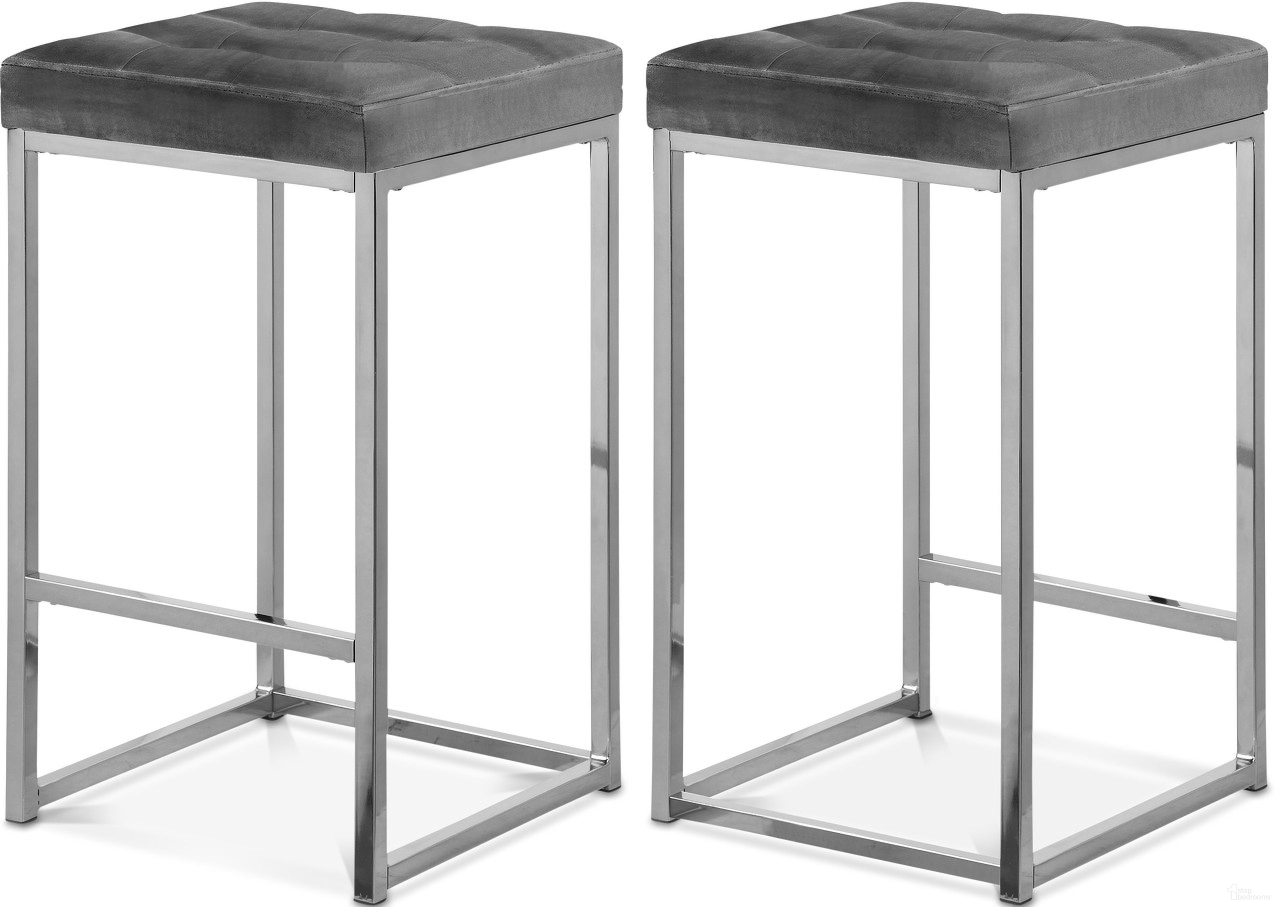 The appearance of Nicola Velvet Stool Set of 2 In Grey/Chrome designed by Meridian in the modern / contemporary interior design. This grey piece of furniture was selected by 1StopBedrooms from Nicola Collection to add a touch of cosiness and style into your home. Sku: 904Grey-C. Material: Velvet.