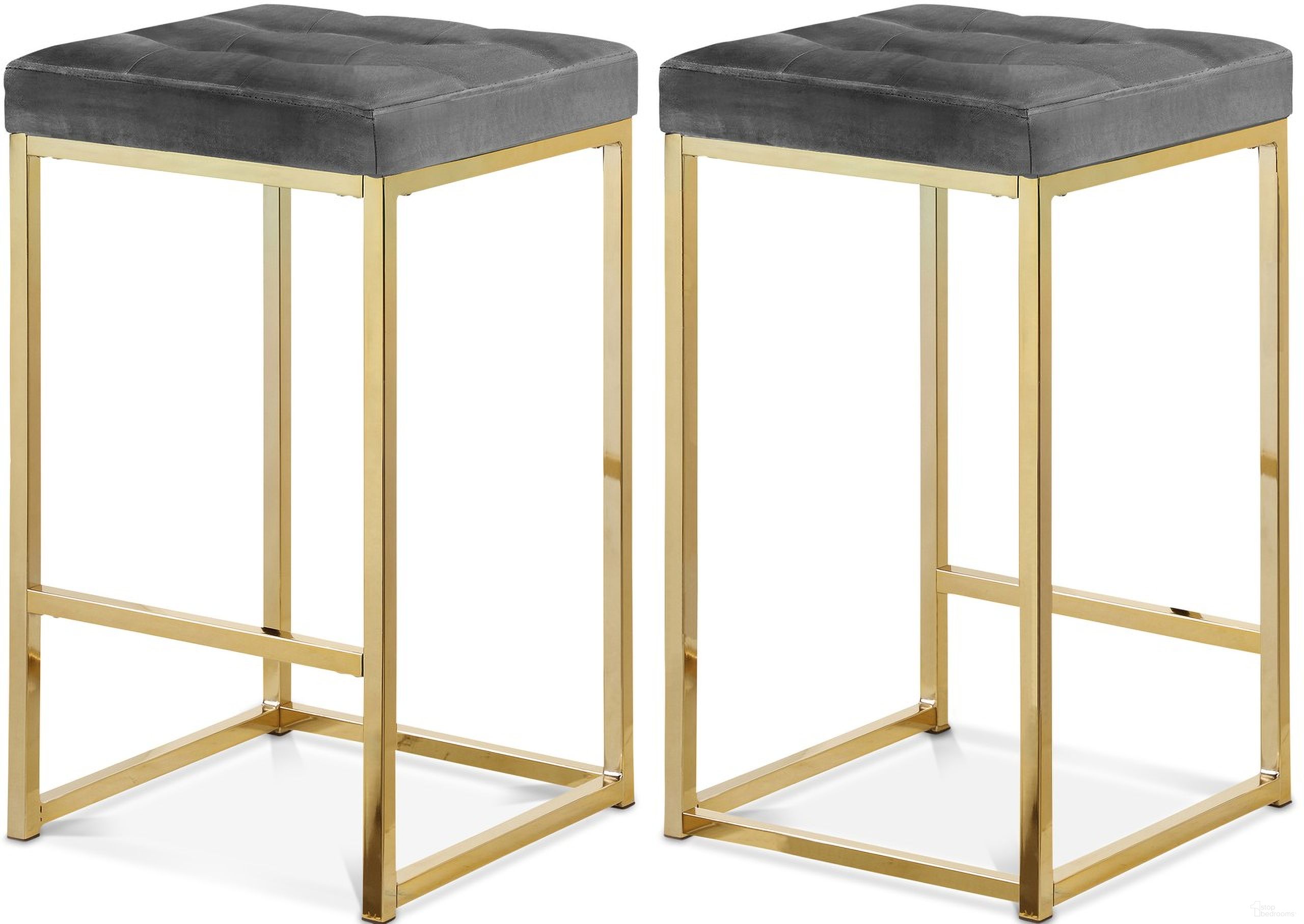 The appearance of Nicola Velvet Stool Set of 2 In Grey/Gold designed by Meridian in the modern / contemporary interior design. This grey piece of furniture was selected by 1StopBedrooms from Nicola Collection to add a touch of cosiness and style into your home. Sku: 906Grey-C. Material: Velvet.