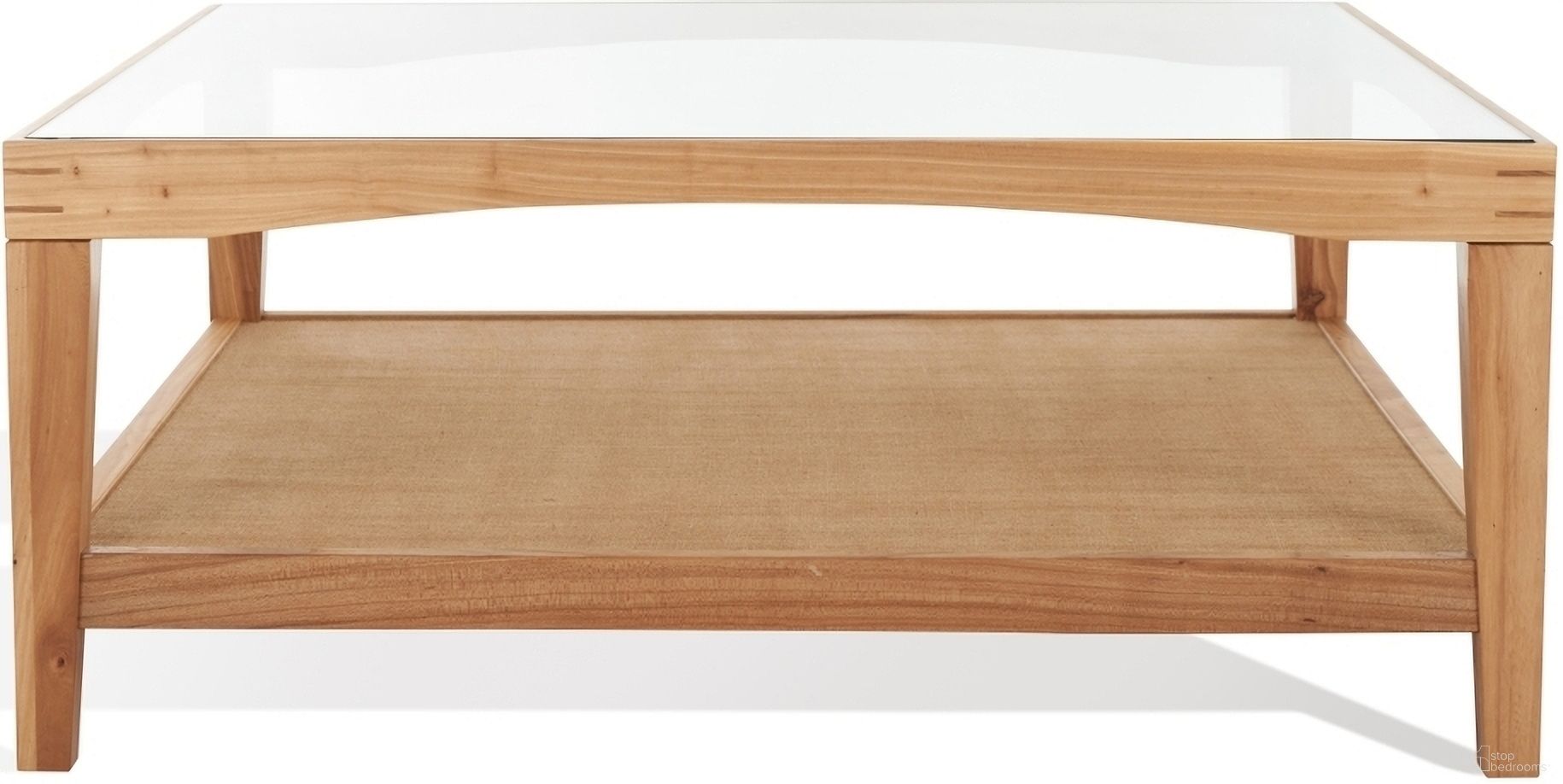 Nicolella 40 Inch Square Glass Coffee Table In Natural
