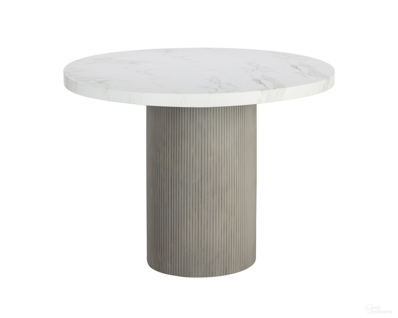 Nicolette 40 Inch Marble Look Bistro Table In Light Grey