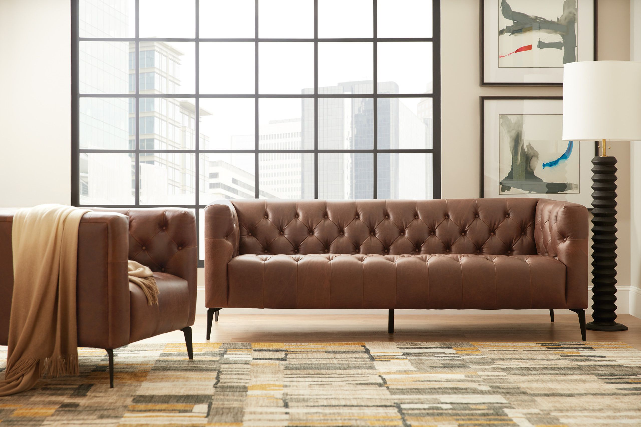 The appearance of SS Nicolla Brown Leather Living Room Set designed by Hooker in the modern / contemporary interior design. This brown piece of furniture  was selected by 1StopBedrooms from SS Collection to add a touch of cosiness and style into your home. Sku: SS637-03-089;SS637-01-089. Material: Leather.