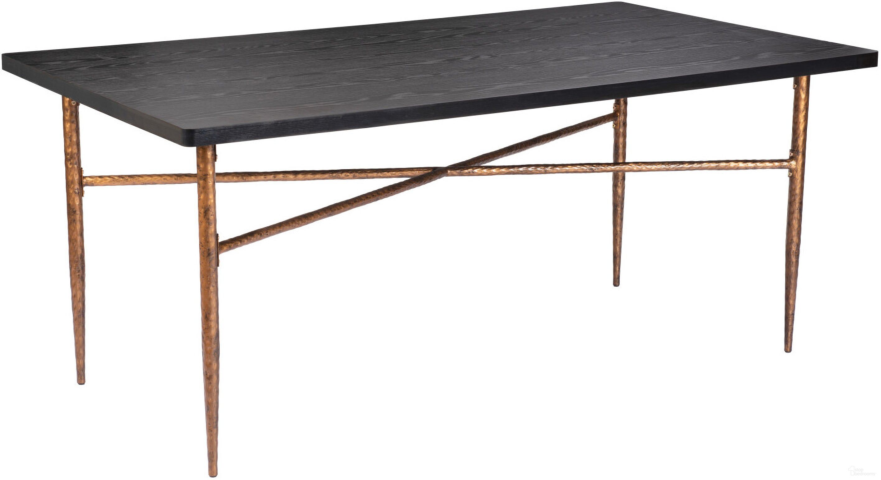 The appearance of Nida Dining Table In Black and Bronze designed by Zuo Modern in the modern / contemporary interior design. This black/bronze piece of furniture  was selected by 1StopBedrooms from Nida Collection to add a touch of cosiness and style into your home. Sku: 109957. Table Base Style: Trestle. Material: MDF. Table Top Shape: Rectangular. Size: 40" x 72".
