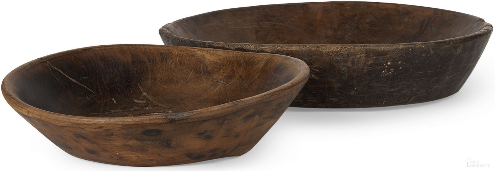 Nikita Reclaimed Wood Large Bowls Set of 2 In Medium Brown