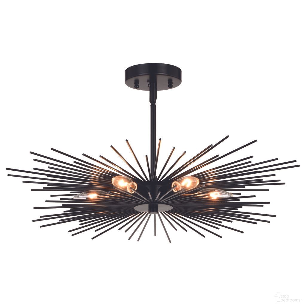The appearance of Nikko 24 Inch 6 Light Semi-Flush Mount In Matte Black designed by Vaxcel in the transitional interior design. This matte black piece of furniture was selected by 1StopBedrooms from Nikko Collection to add a touch of cosiness and style into your home. Sku: C0256. Material: Steel.