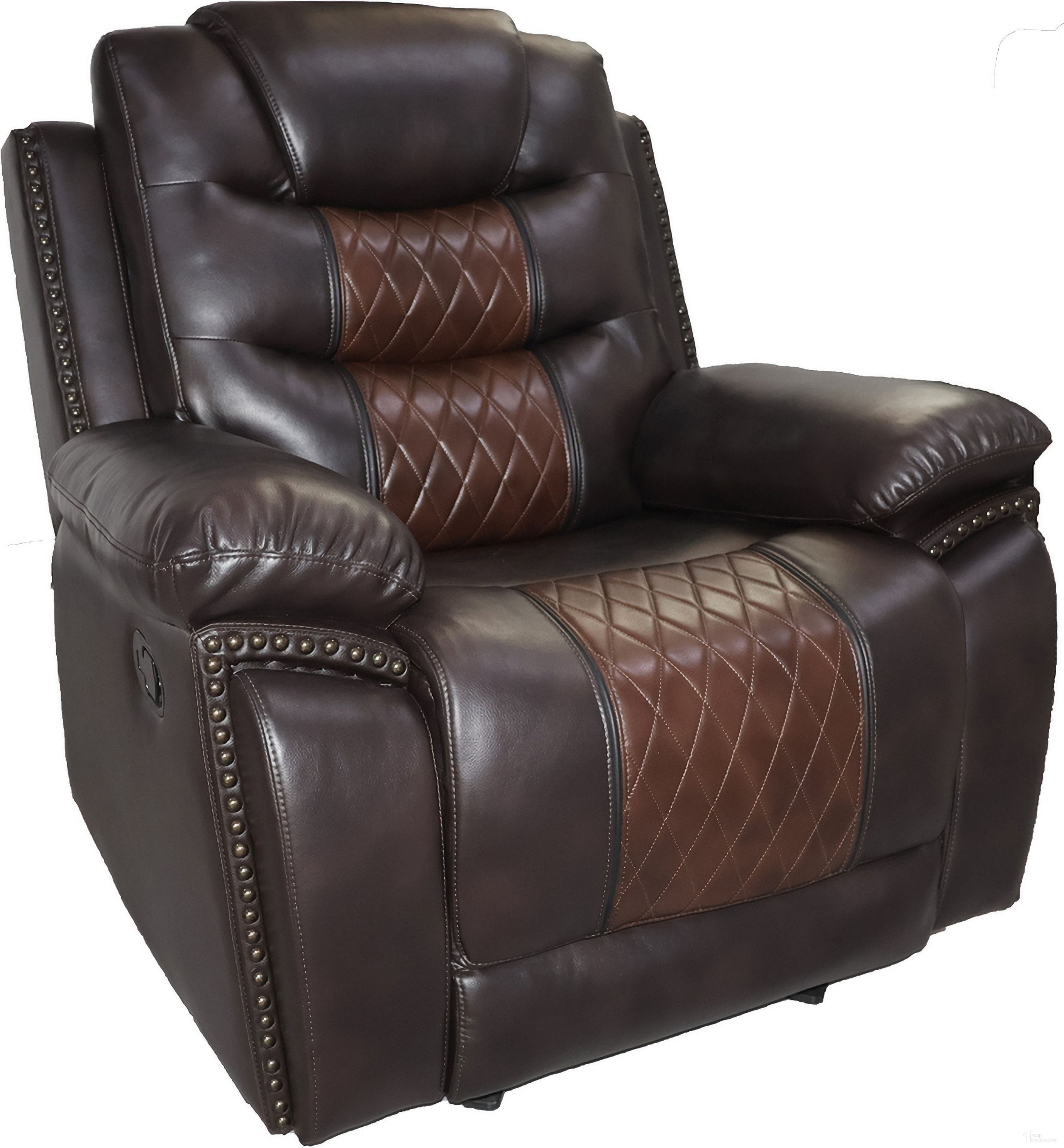 The appearance of Nikko Glider Recliner In Brown designed by New Classic in the modern / contemporary interior design. This brown piece of furniture was selected by 1StopBedrooms from Nikko Collection to add a touch of cosiness and style into your home. Sku: U7005-13-BRN. Material: Faux Leather.