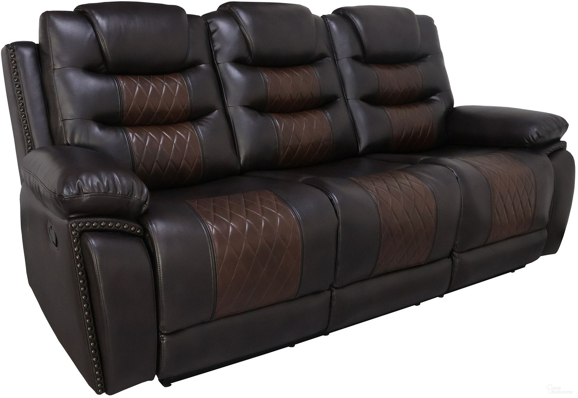 The appearance of Nikko Sofa with Dual Recliner In Brown designed by New Classic in the modern / contemporary interior design. This brown piece of furniture was selected by 1StopBedrooms from Nikko Collection to add a touch of cosiness and style into your home. Sku: U7005-30-BRN. Material: Faux Leather.